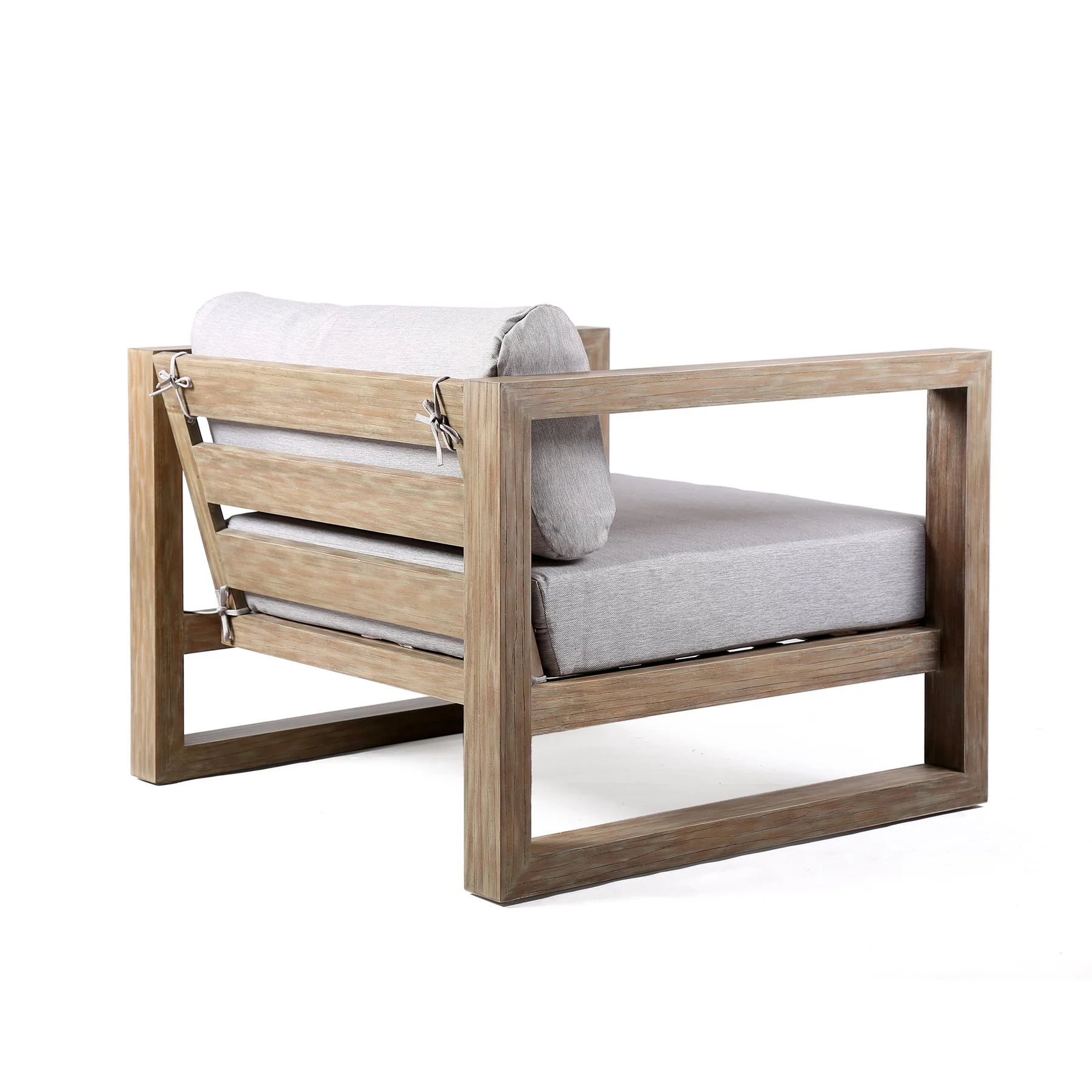 Paradise Outdoor Light Eucalyptus Wood Lounge Chair with Gray Cushions - Image 3