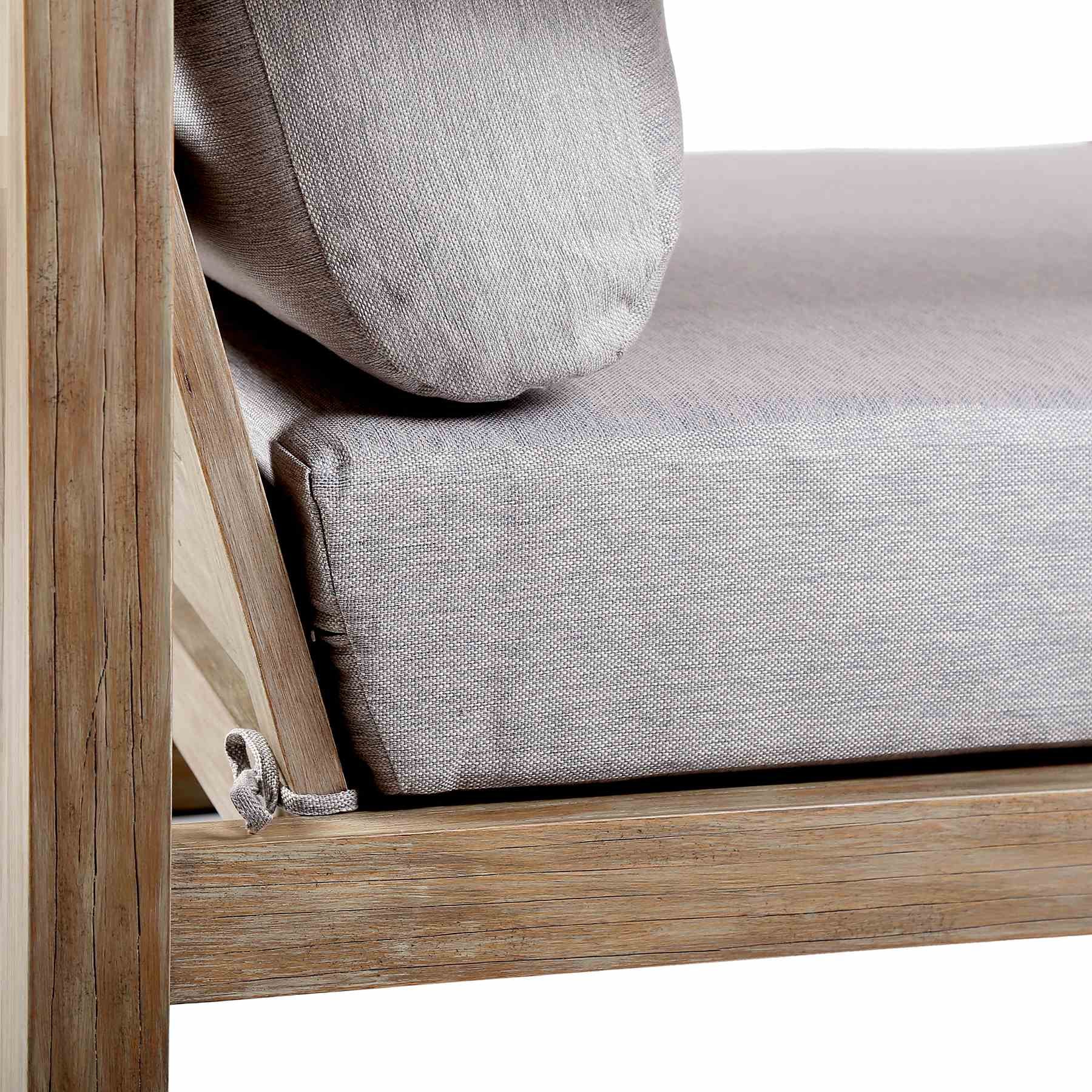 Paradise Outdoor Light Eucalyptus Wood Lounge Chair with Gray Cushions - Image 4