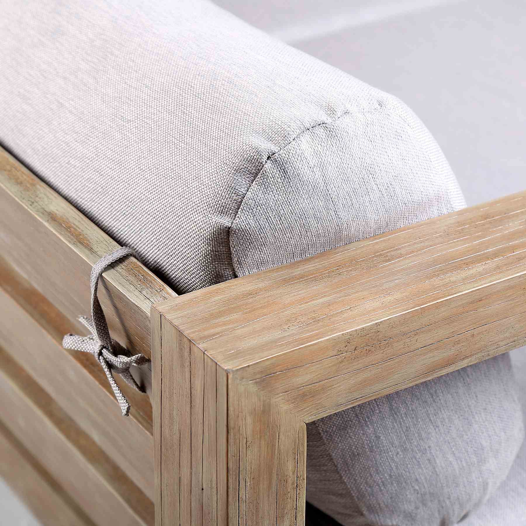 Paradise Outdoor Light Eucalyptus Wood Sofa with Gray Cushions - Image 6