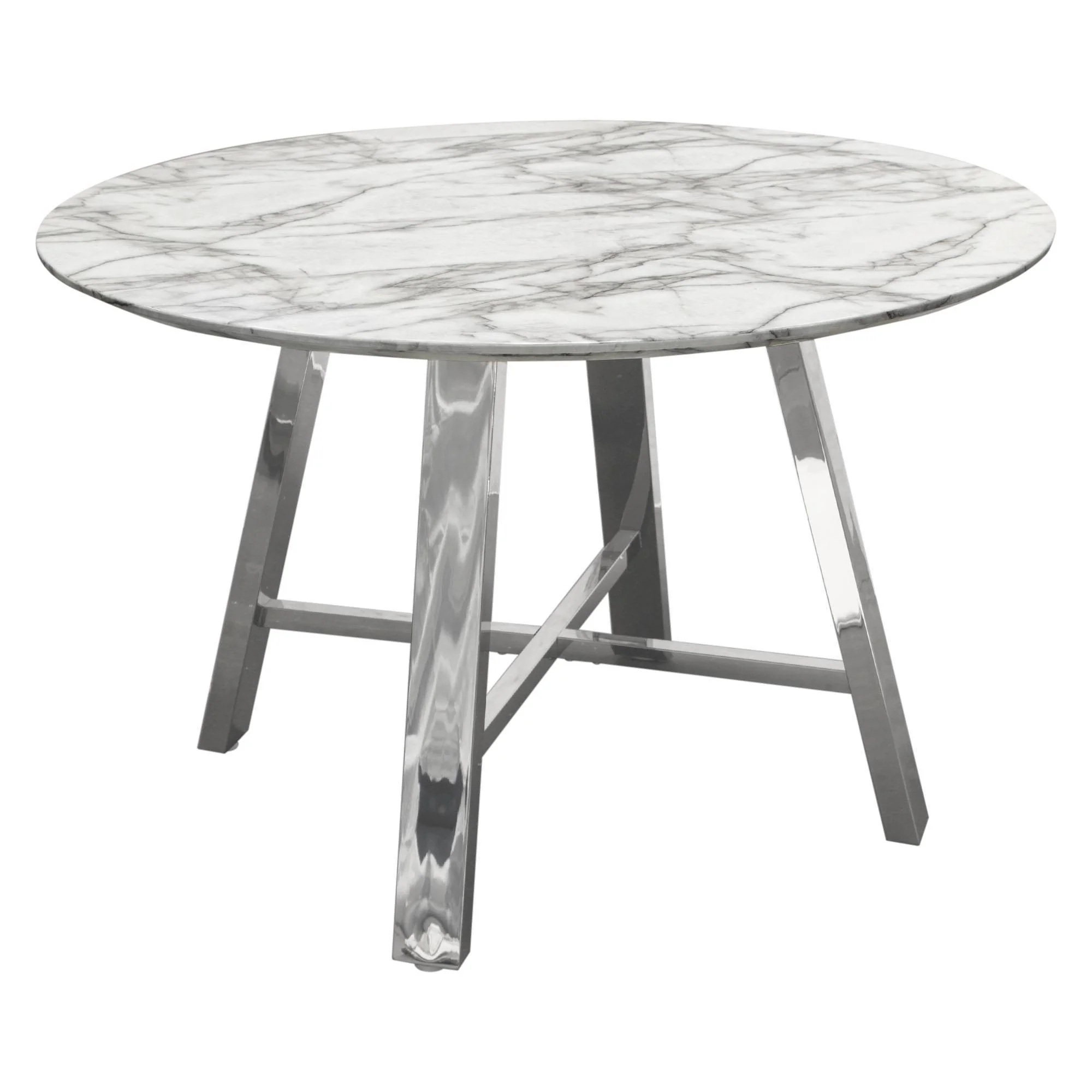 Paris 47" Round Dining Table w/ Faux Marble Top and Chrome Base by Diamond Sofa - Image 3