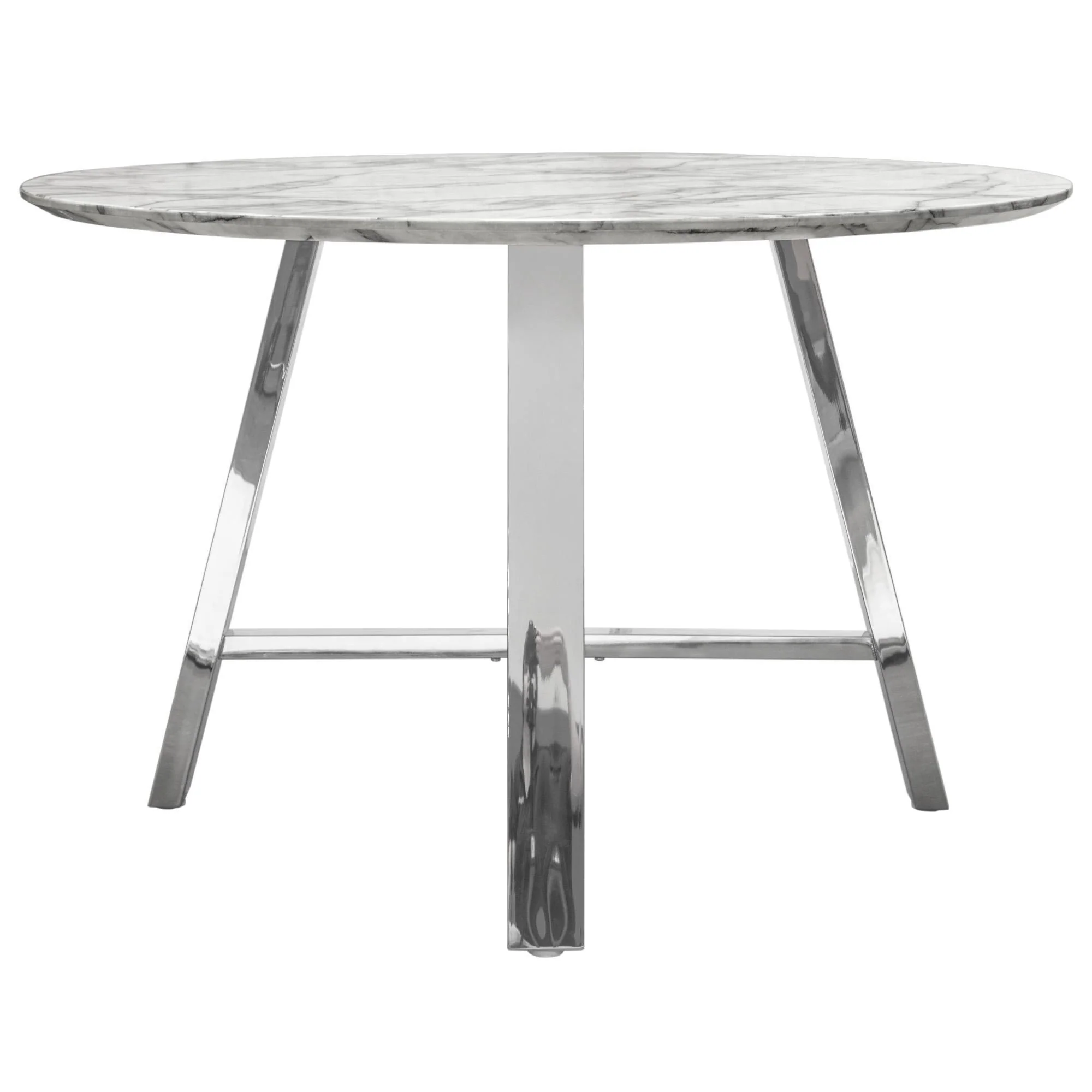 Paris 47" Round Dining Table w/ Faux Marble Top and Chrome Base by Diamond Sofa - Image 6