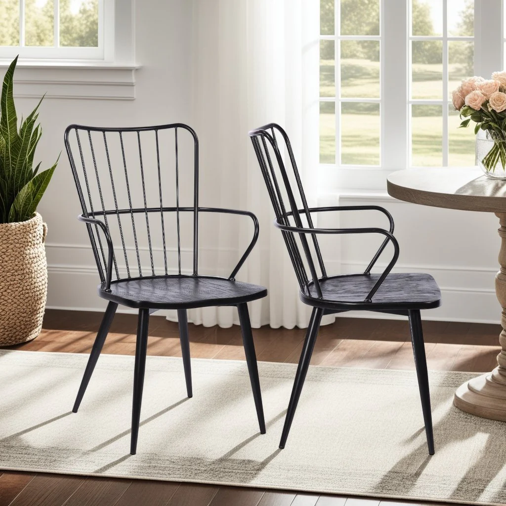 Parisa High Back Steel Framed Side Chair in Black Powder Coated Finish and Black Brushed Wood - Image 8