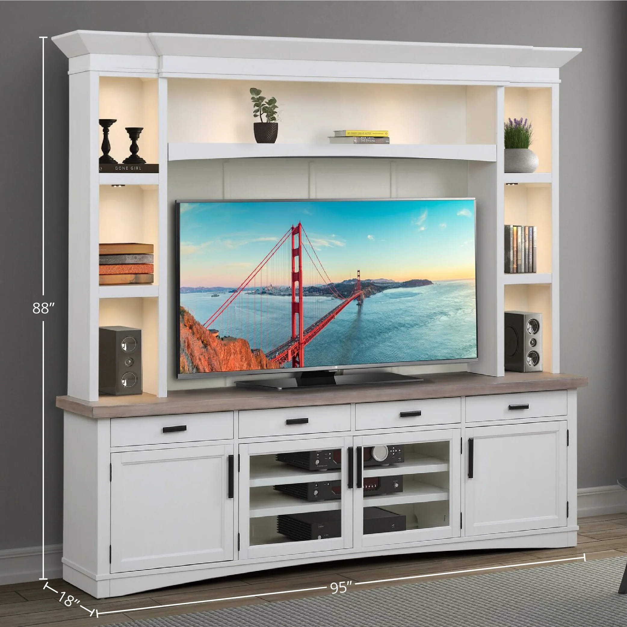 Parker House Americana Modern - Cotton 92 In. TV Console with Hutch and LED Lights - Image 5