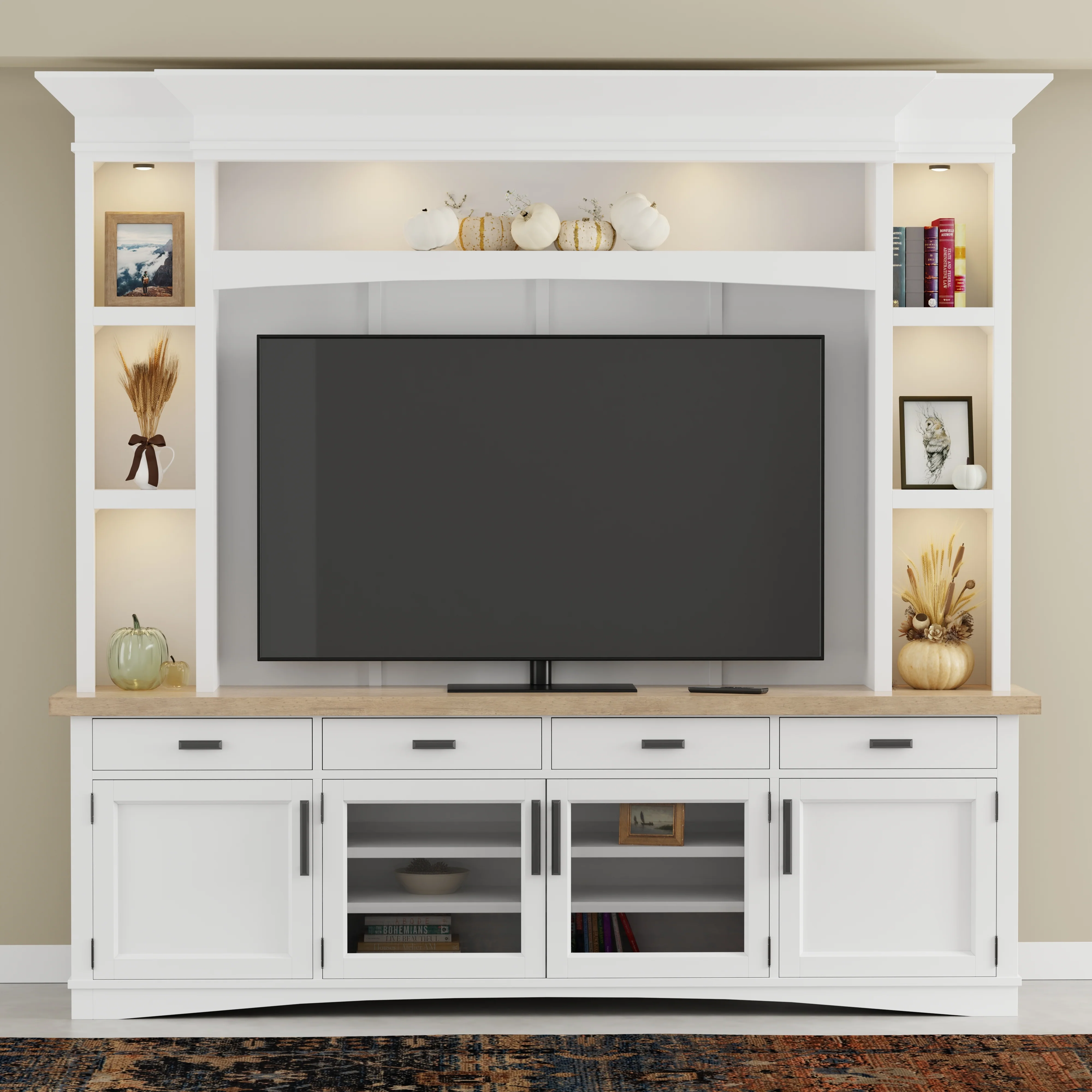 Parker House Americana Modern - Cotton 92 In. TV Console with Hutch Back Panel and LED Lights - Image 3