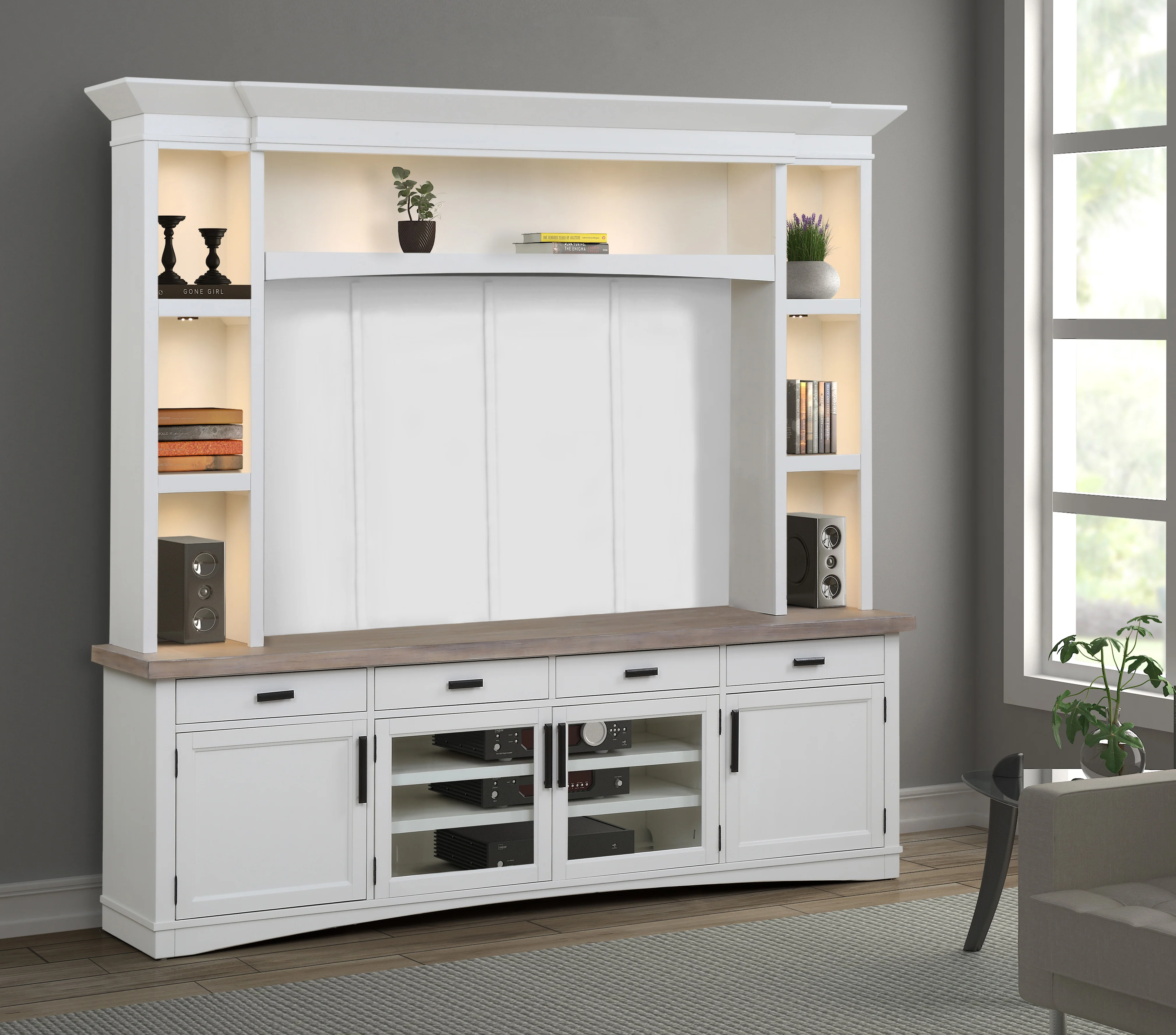 Parker House Americana Modern - Cotton 92 In. TV Console with Hutch Back Panel and LED Lights - Image 4
