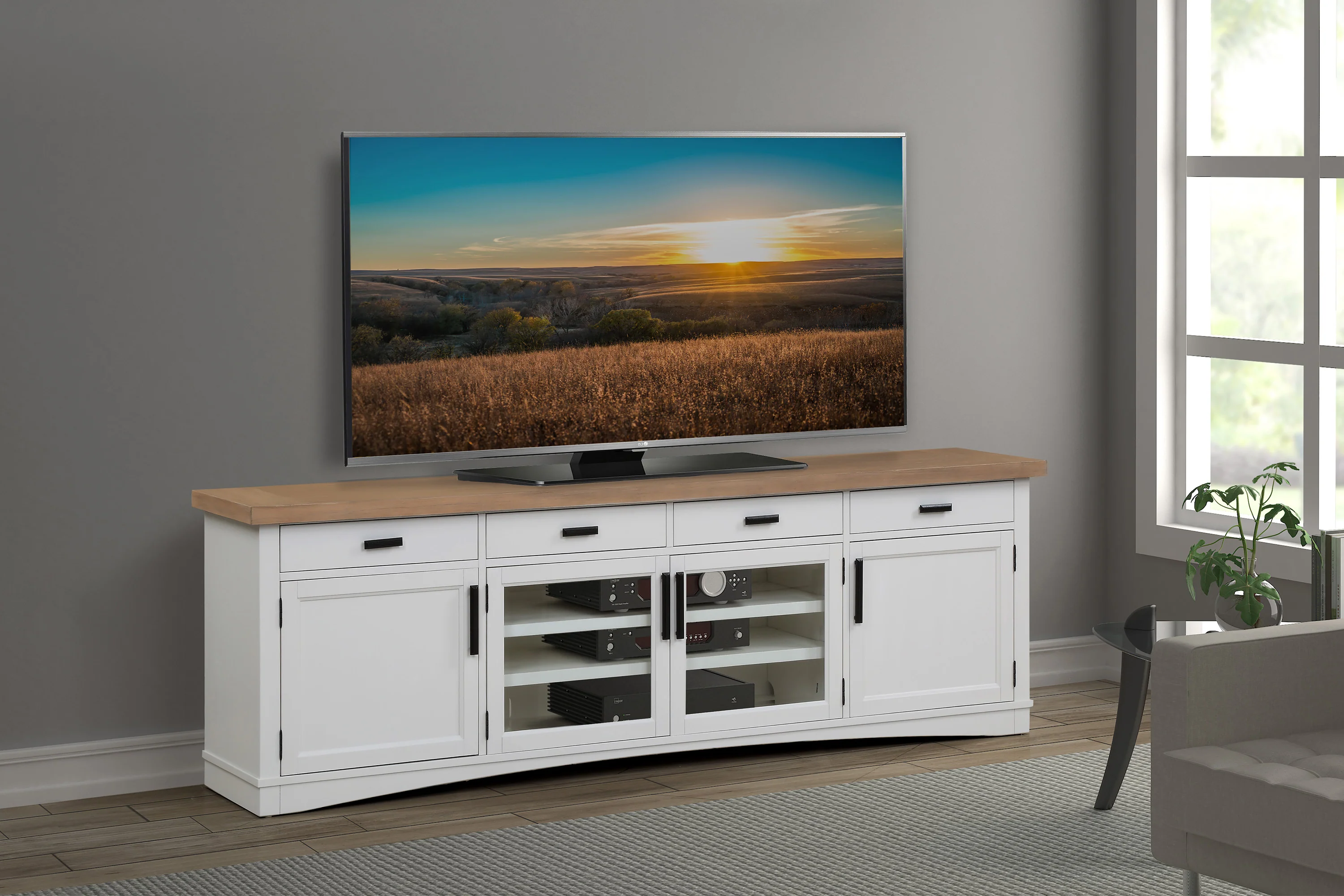 Parker House Americana Modern - Cotton 92 In. TV Console with Hutch Back Panel and LED Lights - Image 6