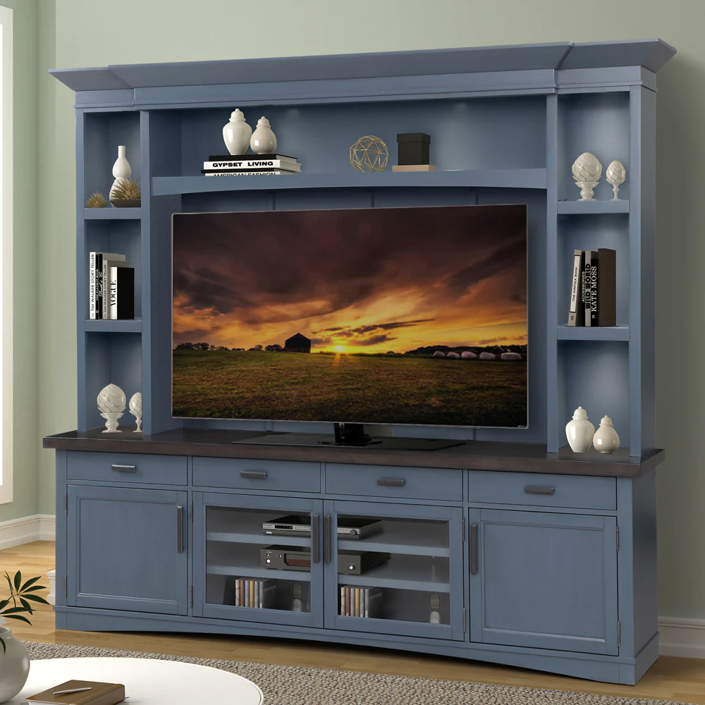 Parker House Americana Modern - Denim 92 In. TV Console with Hutch Back Panel and LED Lights - Image 3