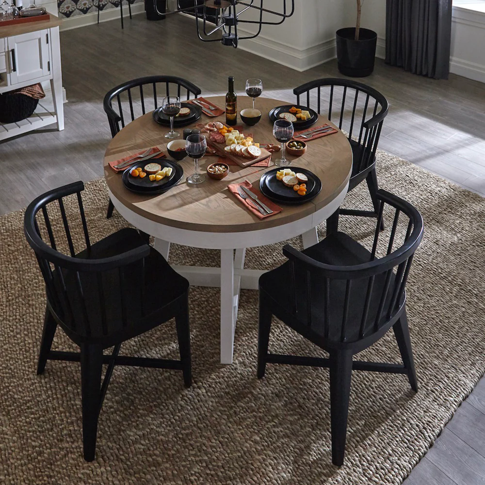 Parker House Americana Modern Dining 48-66" Round Dining Table and 4 Black Barrel Chairs - Image 5