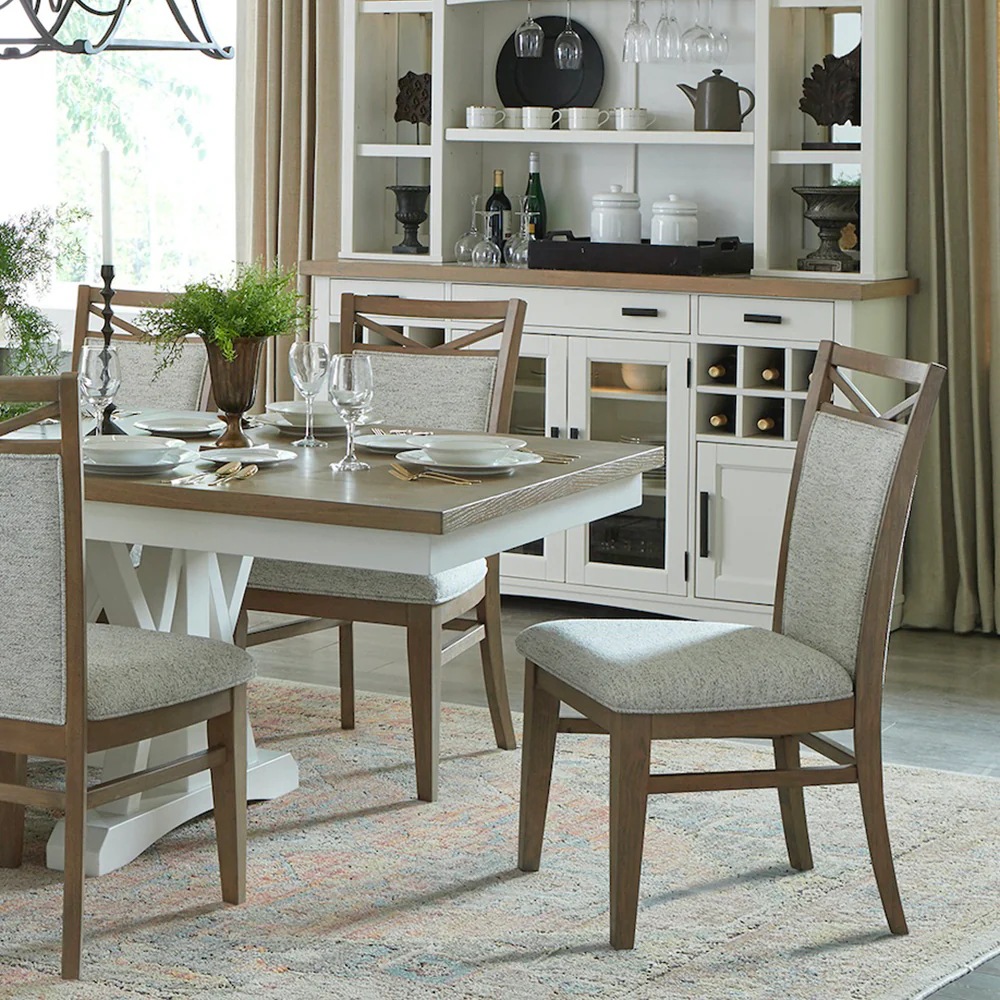 Parker House Americana Modern Dining Extendable Trestle Table with 8 Upholstered Chairs - Image 5