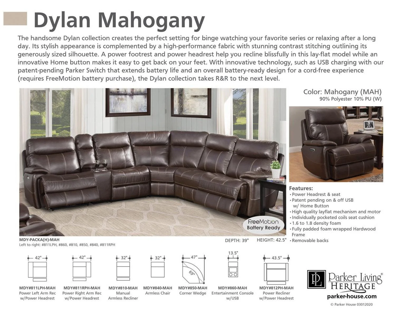 Parker House Dylan Manual Armless Recliner in Mahogany - Image 4