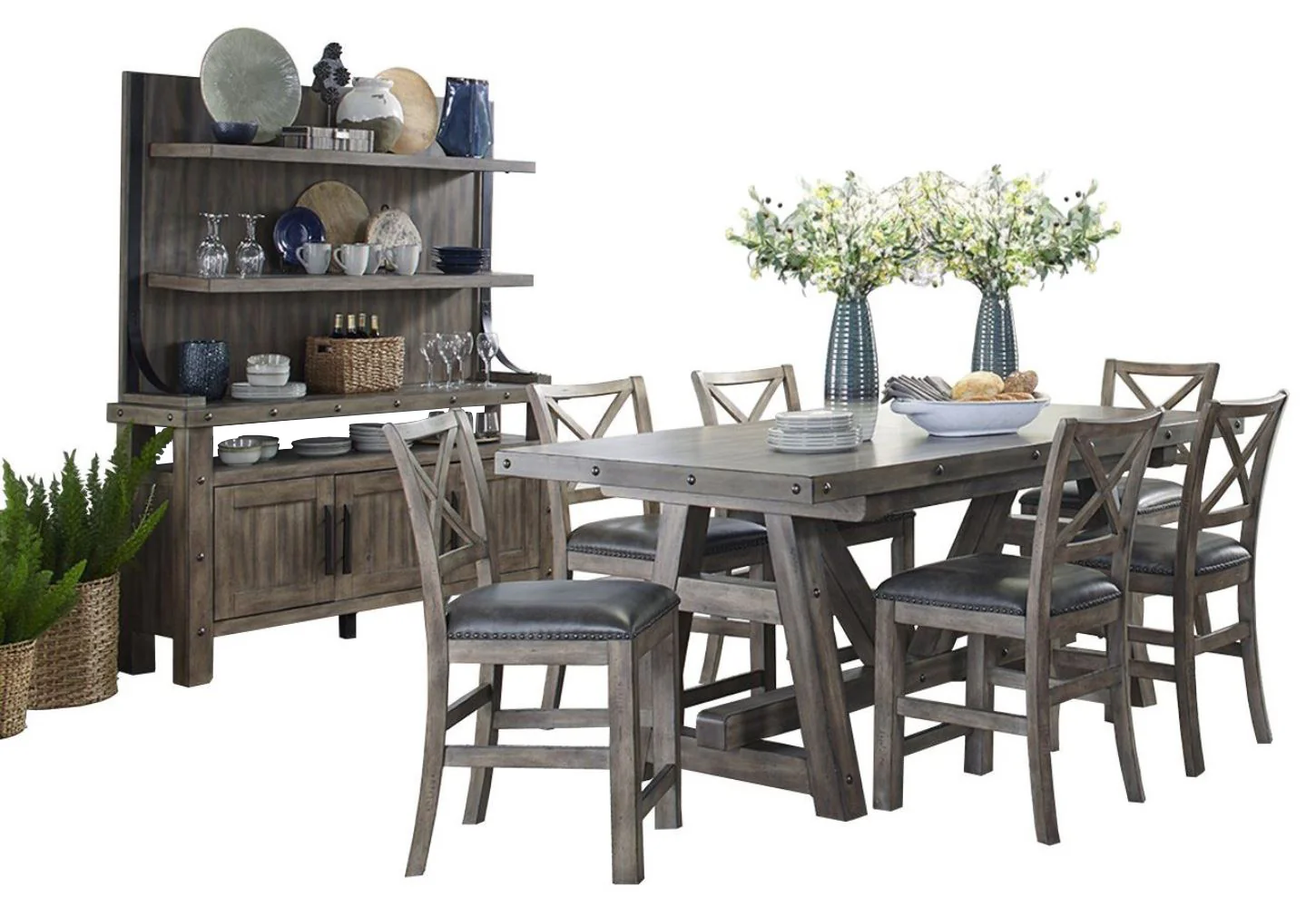 Parker House Lodge Dining Counter Height Extendable Table with 6 Stools and Buffet with Hutch - Image 2