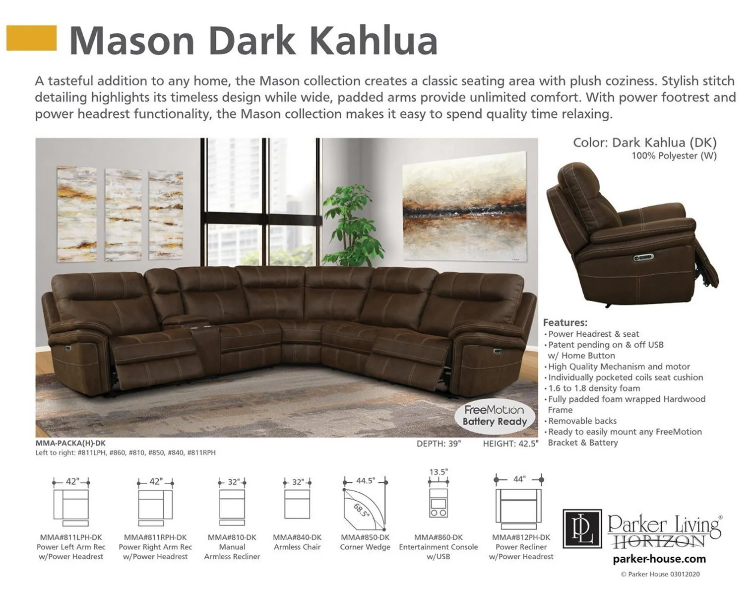 Parker House Mason Armless Chair in Dark Kahlua - Image 4