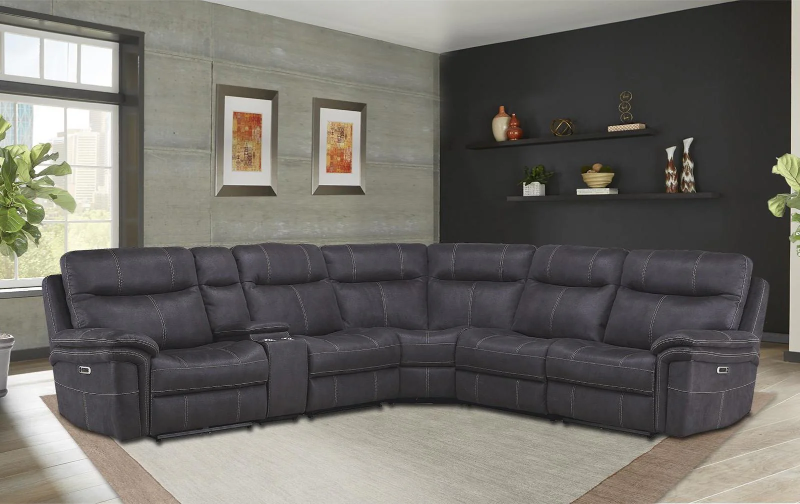 Parker House Mason RAF Chair Recliner Power with USB and Power Headrest in Charcoal - Image 2