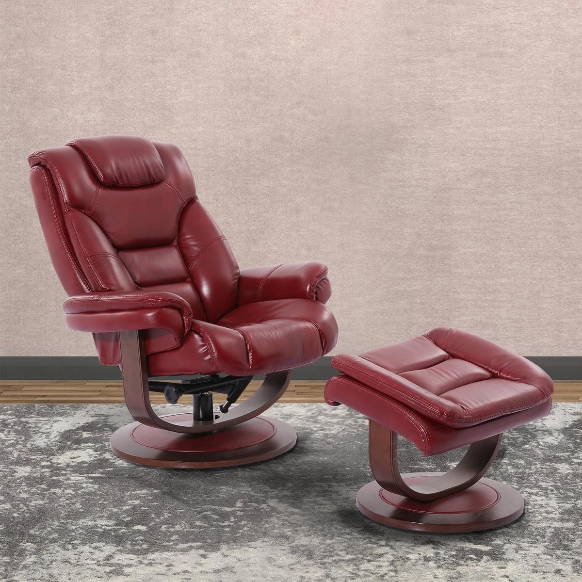 Parker House Monarch Manual Reclining Swivel Chair and Ottoman in Rouge - Image 2