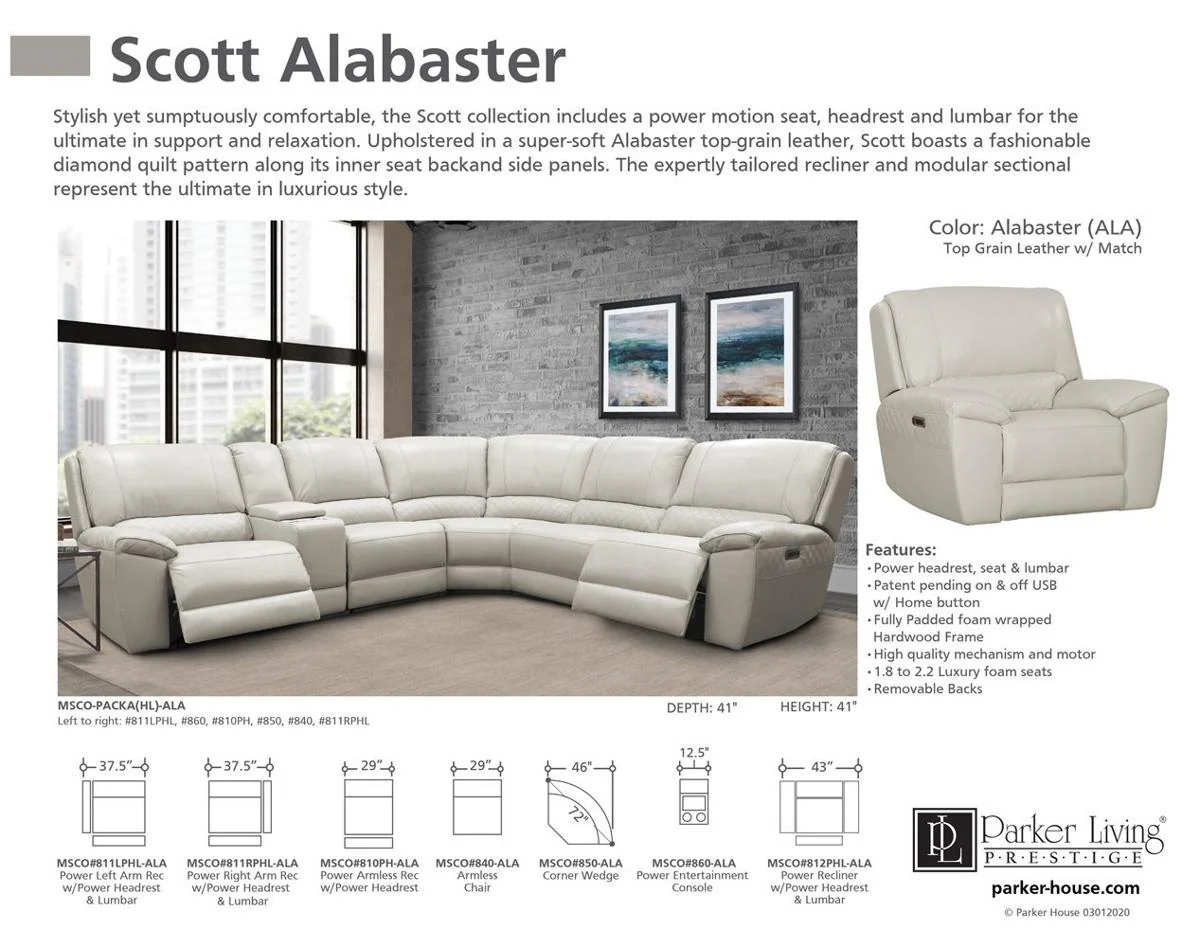 Parker House Scott Power Left Arm Facing Recliner in Alabaster - Image 3