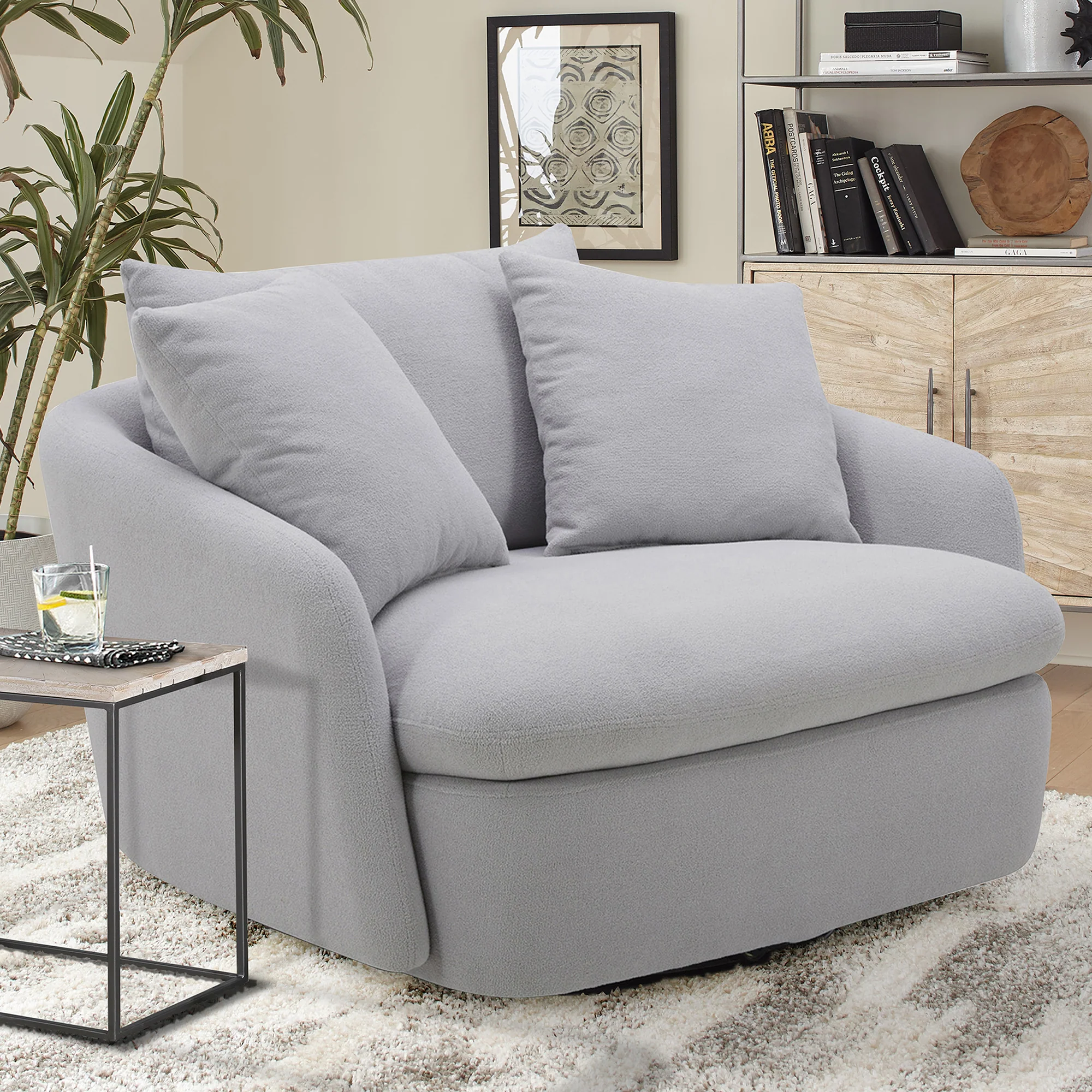 Parker Living Boomer - Dove Grey Large Swivel Chair with 2 Toss Pillows - Image 3