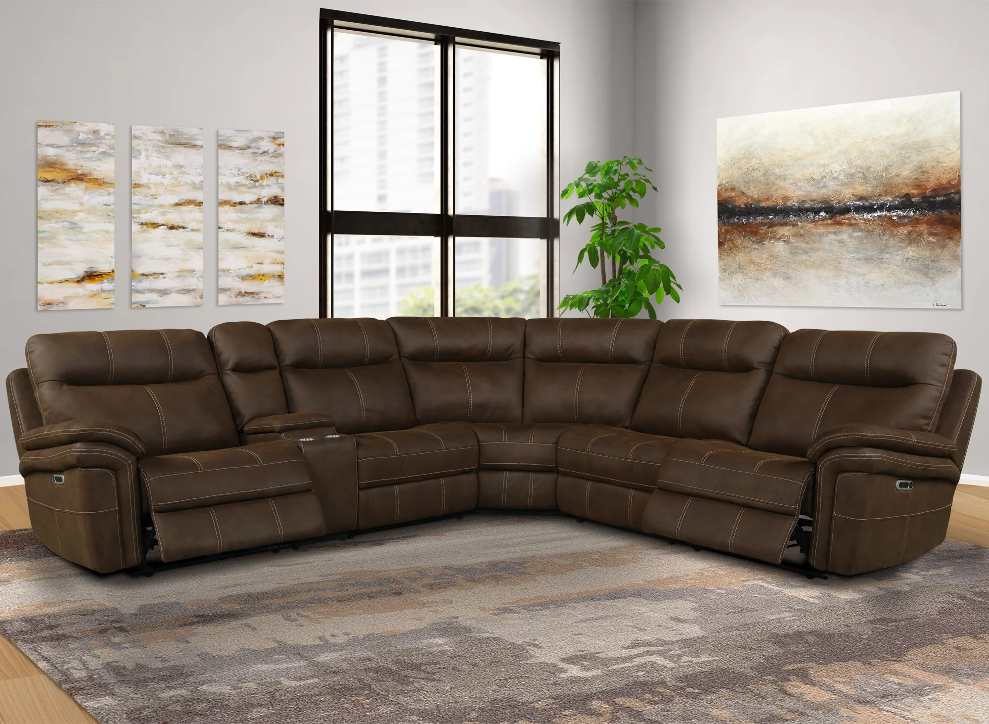 Parker Living Mason - Dark Kahlua 6 Piece Modular Power Reclining Sectional with Power Adjustable Headrests - Image 2