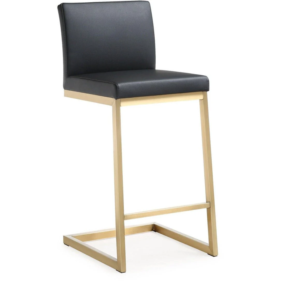 Parma Black Performance Vegan Leather and Gold Steel Counter Stool - Set of 2 - Image 3