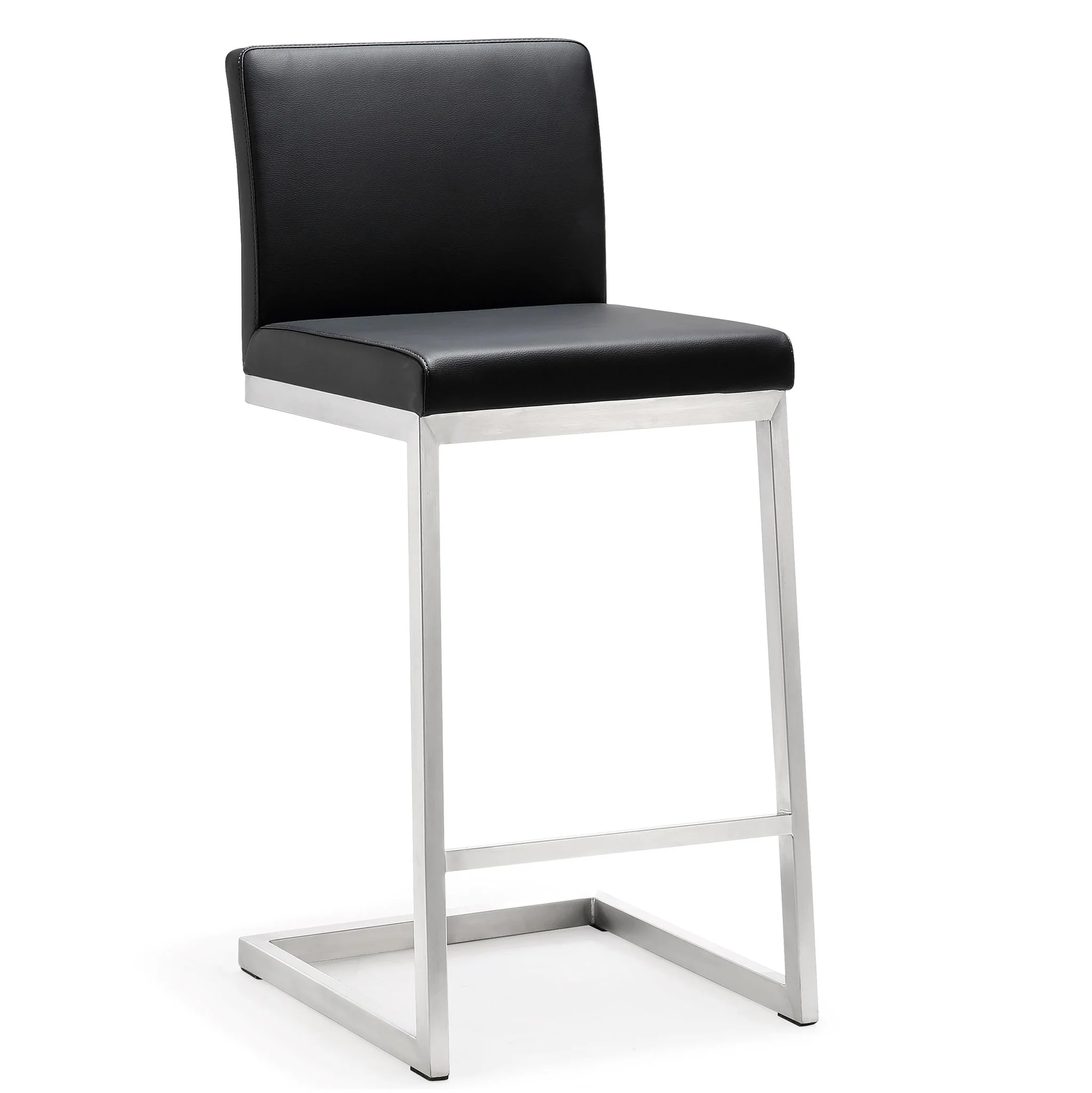 Parma Black Performance Vegan Leather and Stainless Steel Counter Stool - Set of 2 - Image 3