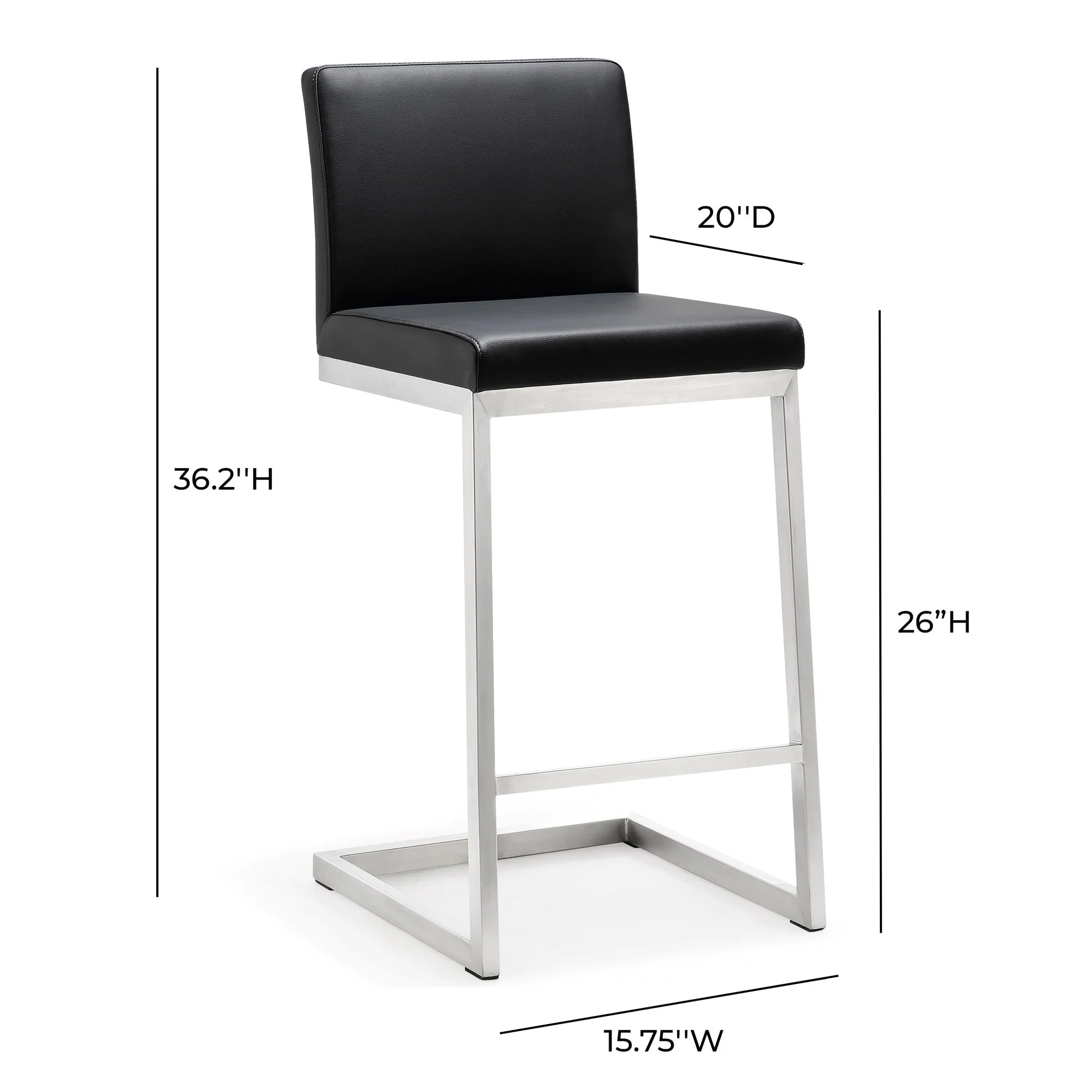 Parma Black Performance Vegan Leather and Stainless Steel Counter Stool - Set of 2 - Image 8