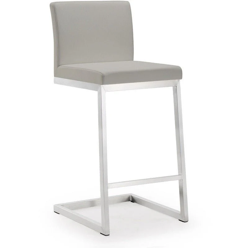 Parma Light Grey Performance Vegan Leather and Stainless Steel Counter Stool - Set of 2 - Image 3