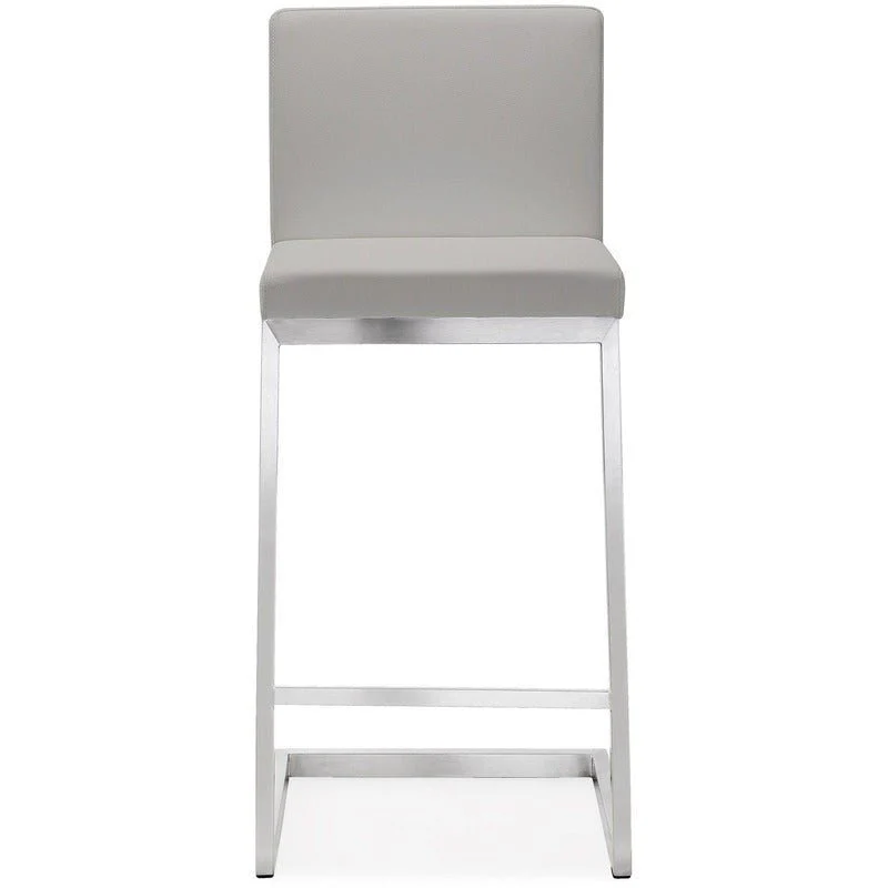 Parma Light Grey Performance Vegan Leather and Stainless Steel Counter Stool - Set of 2 - Image 4