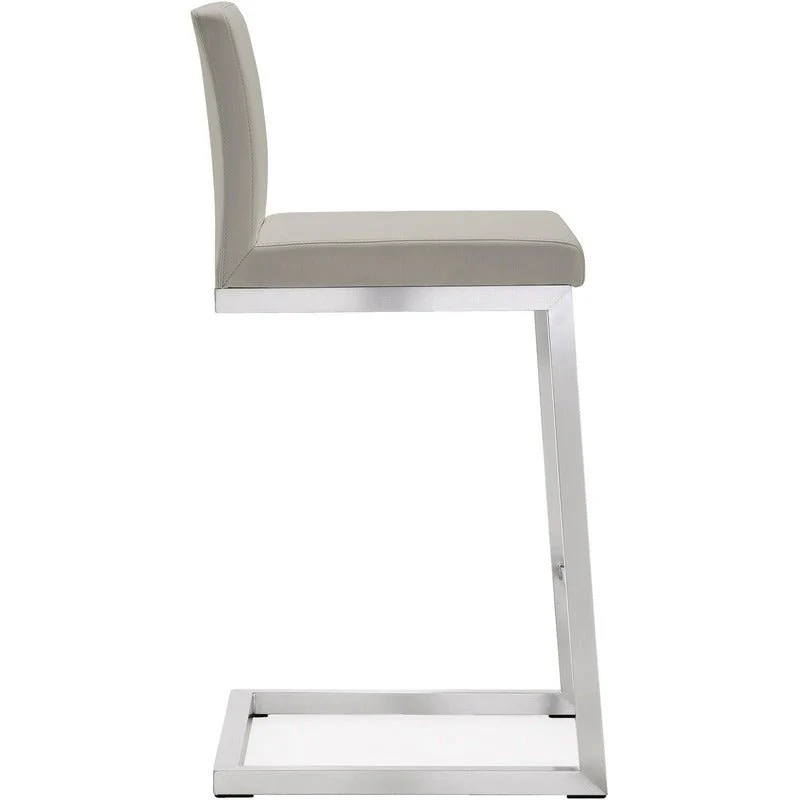 Parma Light Grey Performance Vegan Leather and Stainless Steel Counter Stool - Set of 2 - Image 5