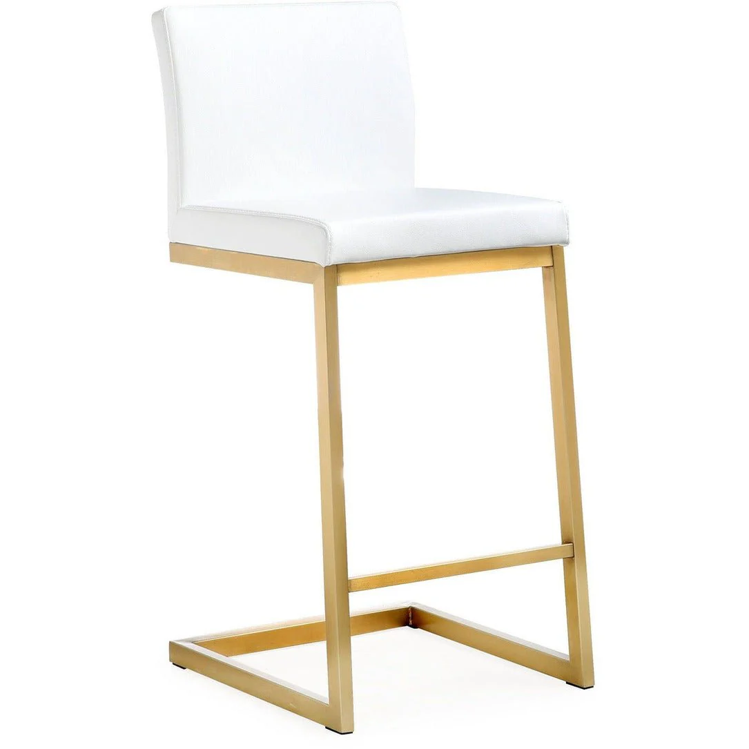 Parma White Performance Vegan Leather and Gold Steel Counter Stool - Set of 2 - Image 3