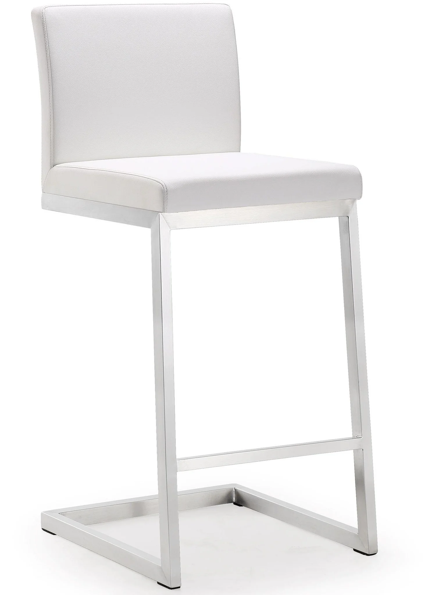 Parma White Performance Vegan Leather and Stainless Steel Counter Stool - Set of 2 - Image 3