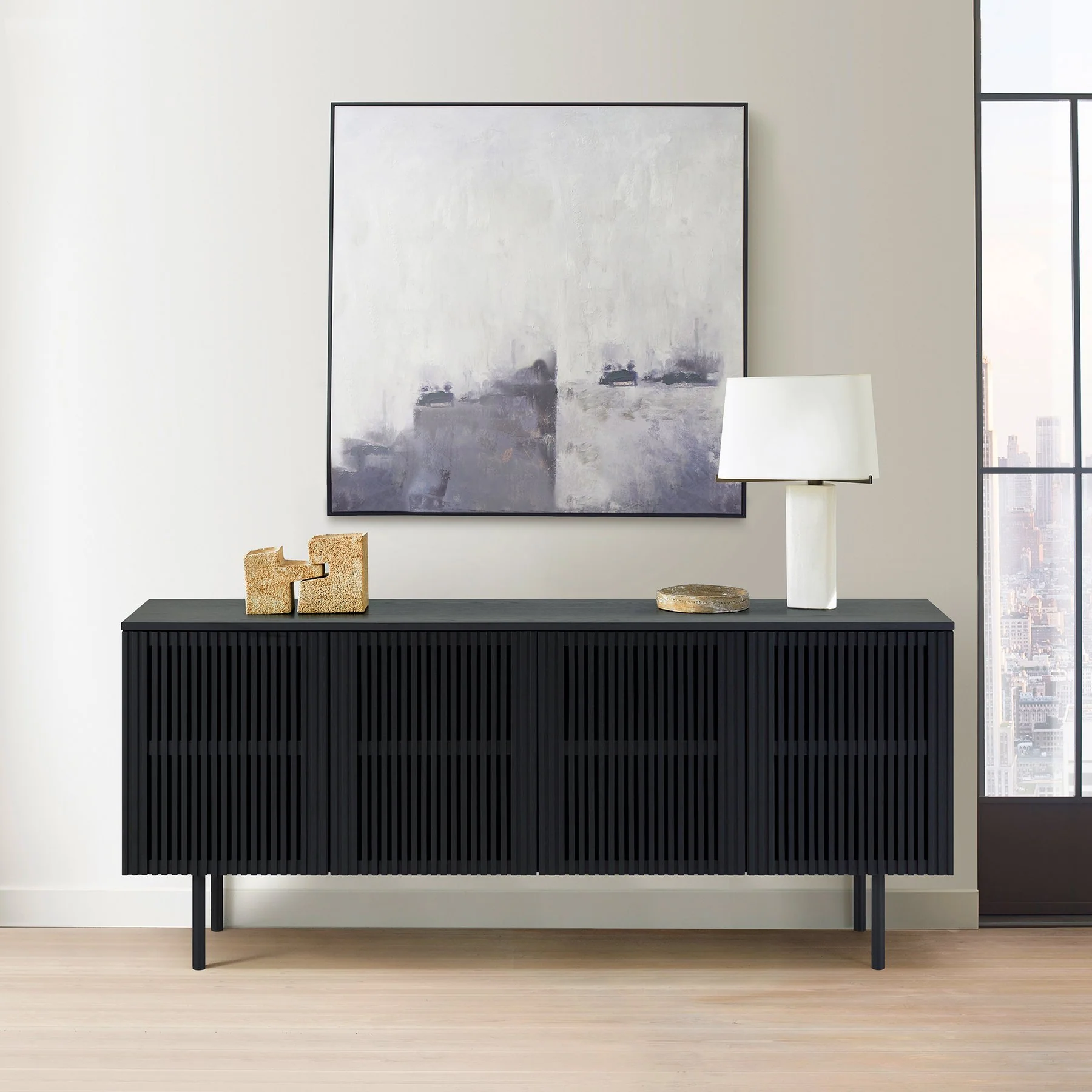 Pasadena 4 Door Wood Buffet Cabinet with Black Oak Finish - Image 11