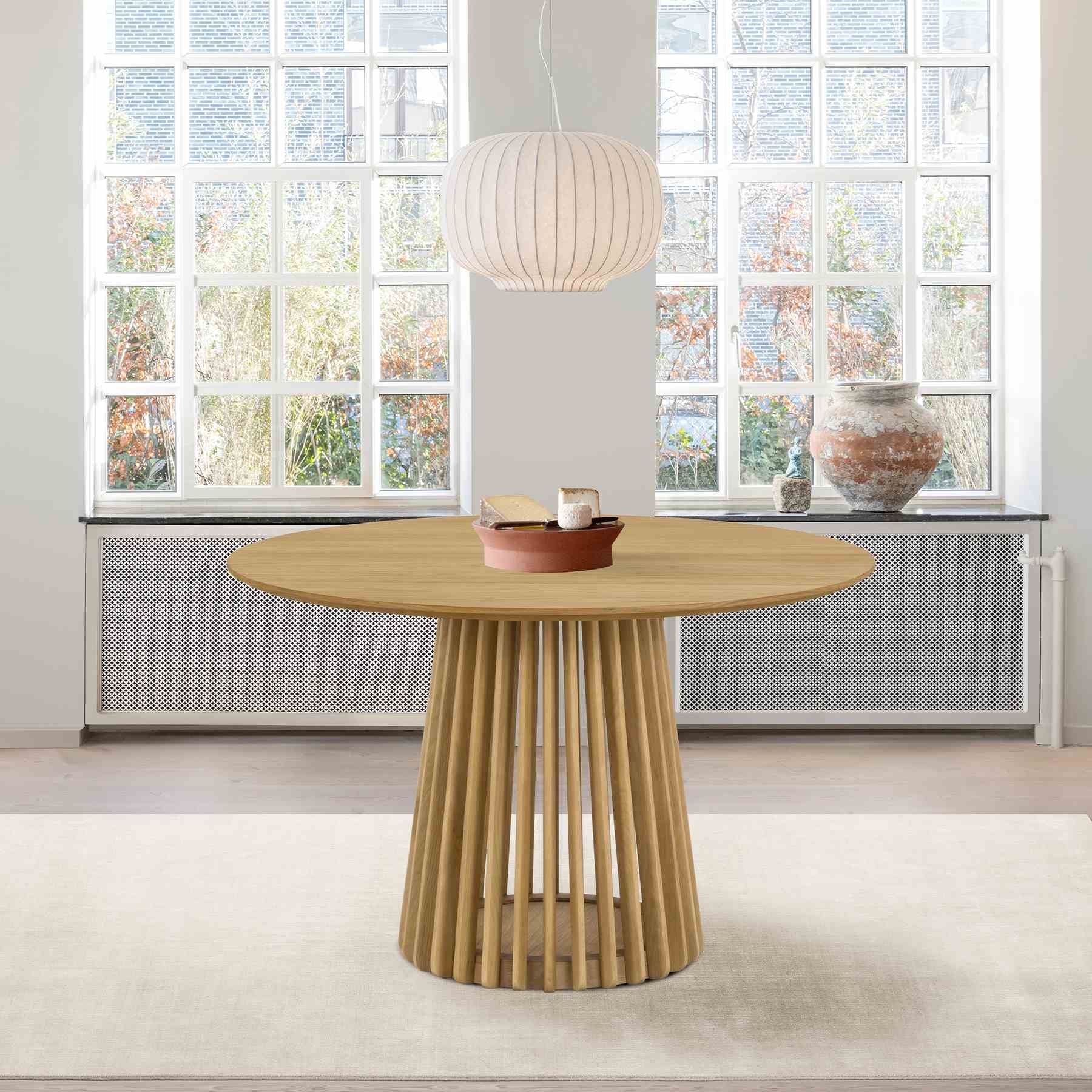 Pasadena 47" Wood Round Dining Table in Natural Oak Finish - Image 7