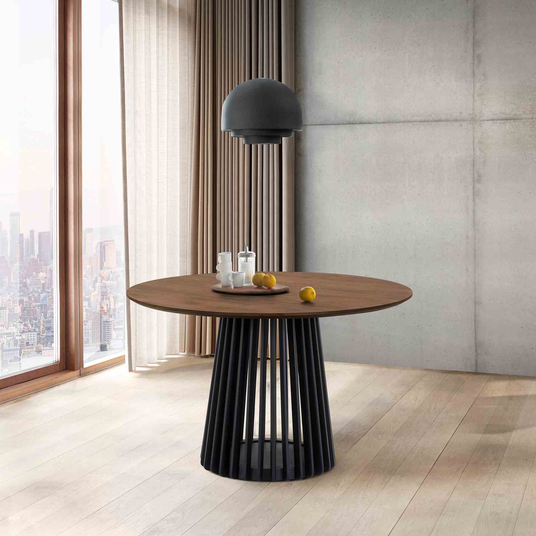 Pasadena 47" Wood Round Dining Table with Walnut Finish and Black Base - Image 8