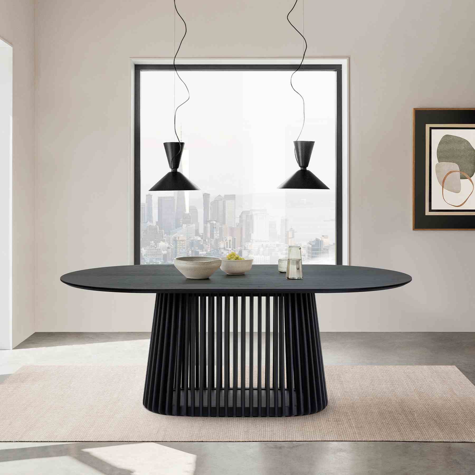 Pasadena 79" Wood Oval Dining Table in Black Oak Finish - Image 8