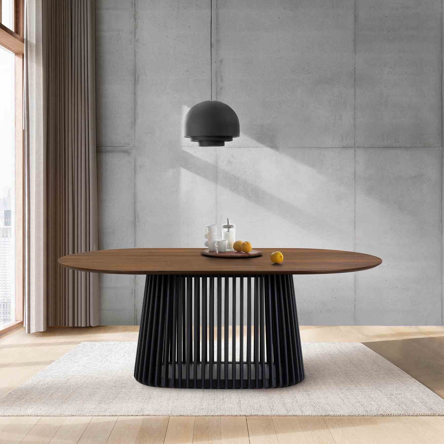 Pasadena 79" Wood Oval Dining Table with Walnut Finish and Black Base - Image 8