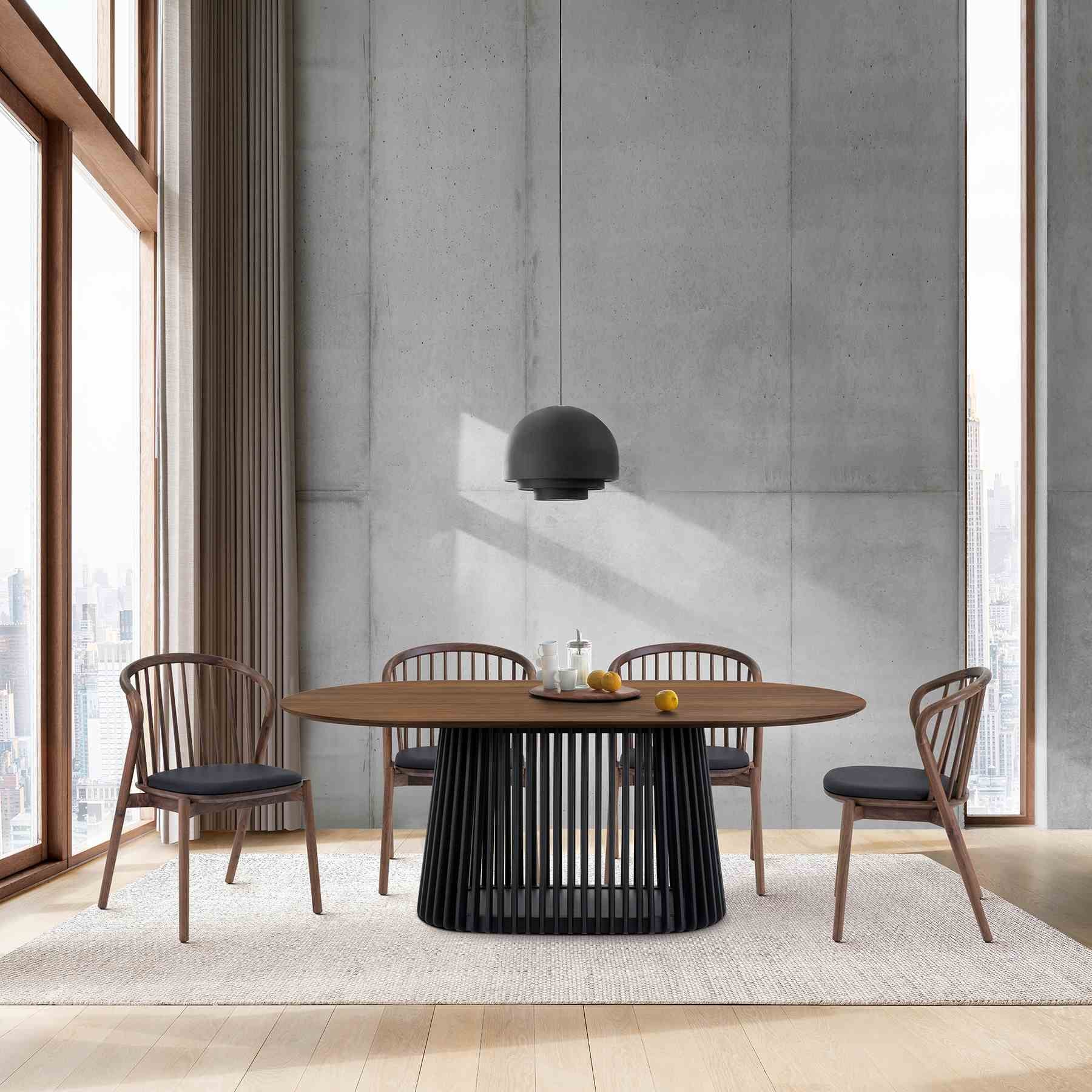 Pasadena 79" Wood Oval Dining Table with Walnut Finish and Black Base - Image 9