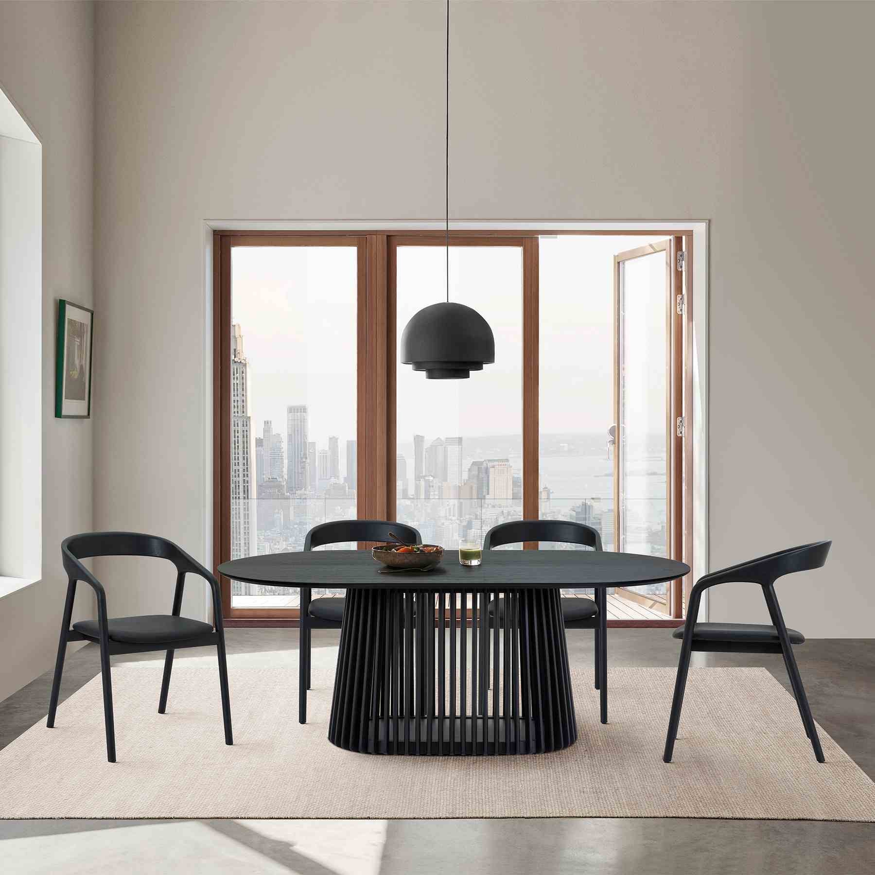 Pasadena Apache 5 Piece Oval Dining Set in Black Oak Finish with Black Faux Leather - Image 12