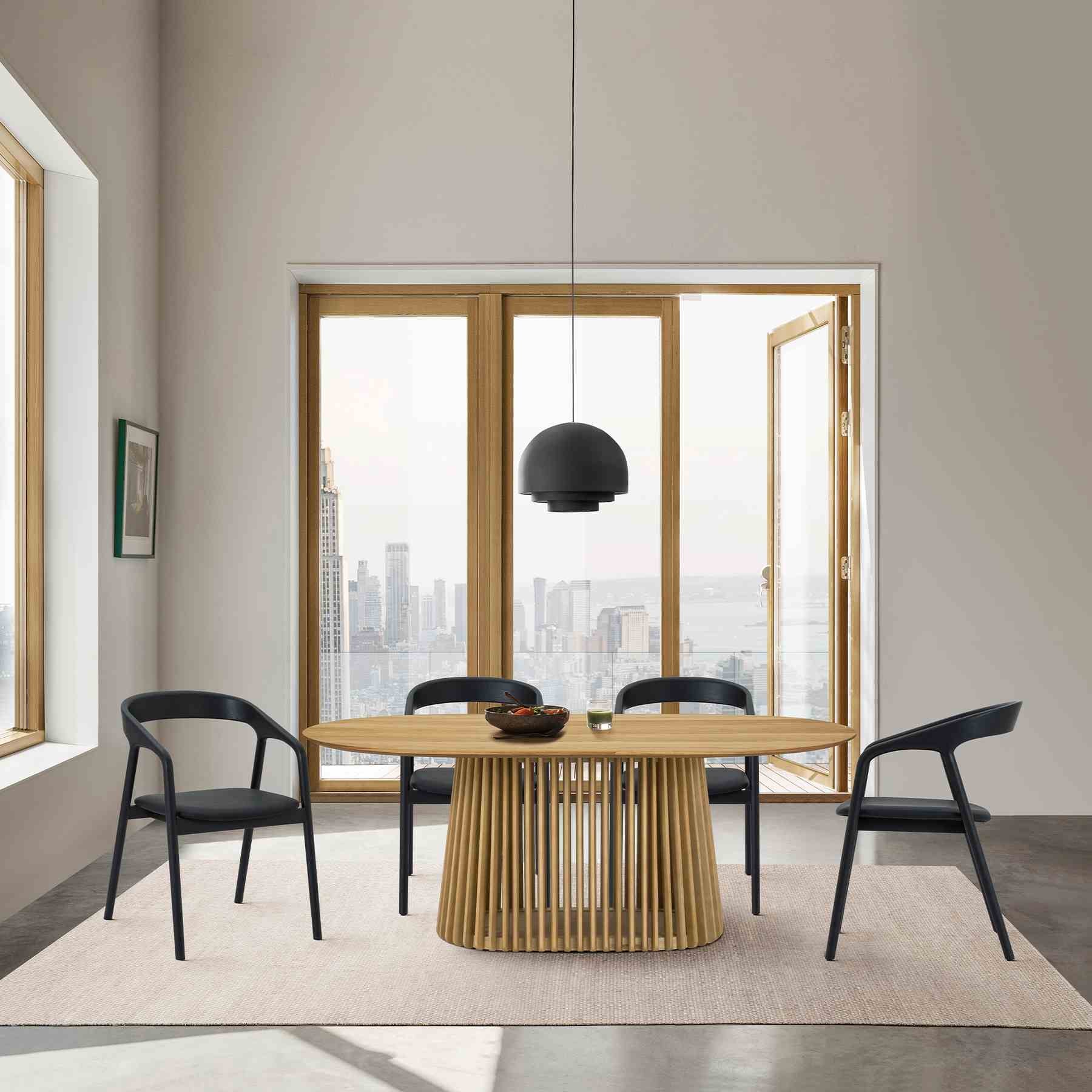 Pasadena Apache 5 Piece Oval Dining Set in Natural and Black Oak Finish with Faux Leather - Image 12