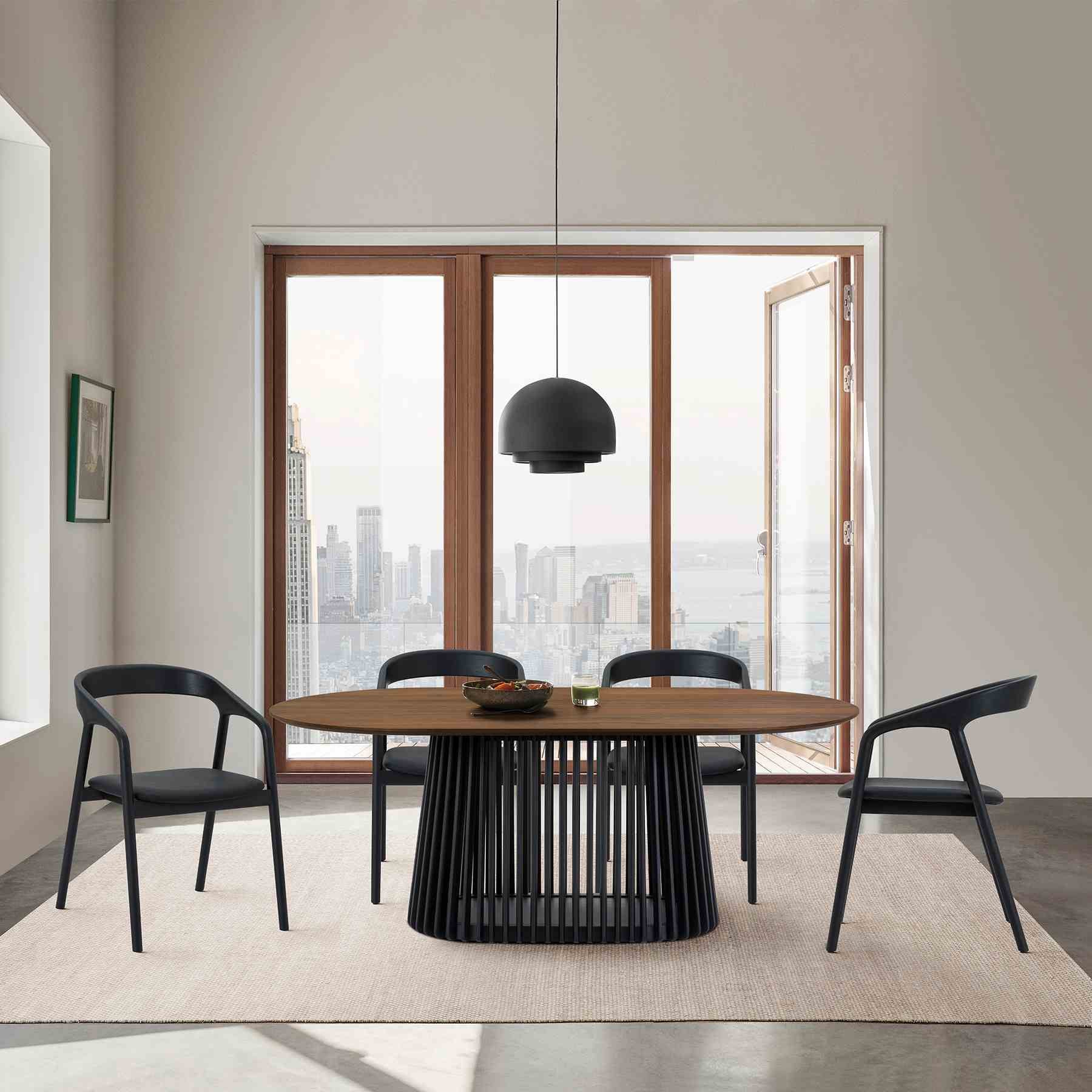 Pasadena Apache 5 Piece Oval Dining Set in Walnut and Black Oak Finish with Faux Leather - Image 12