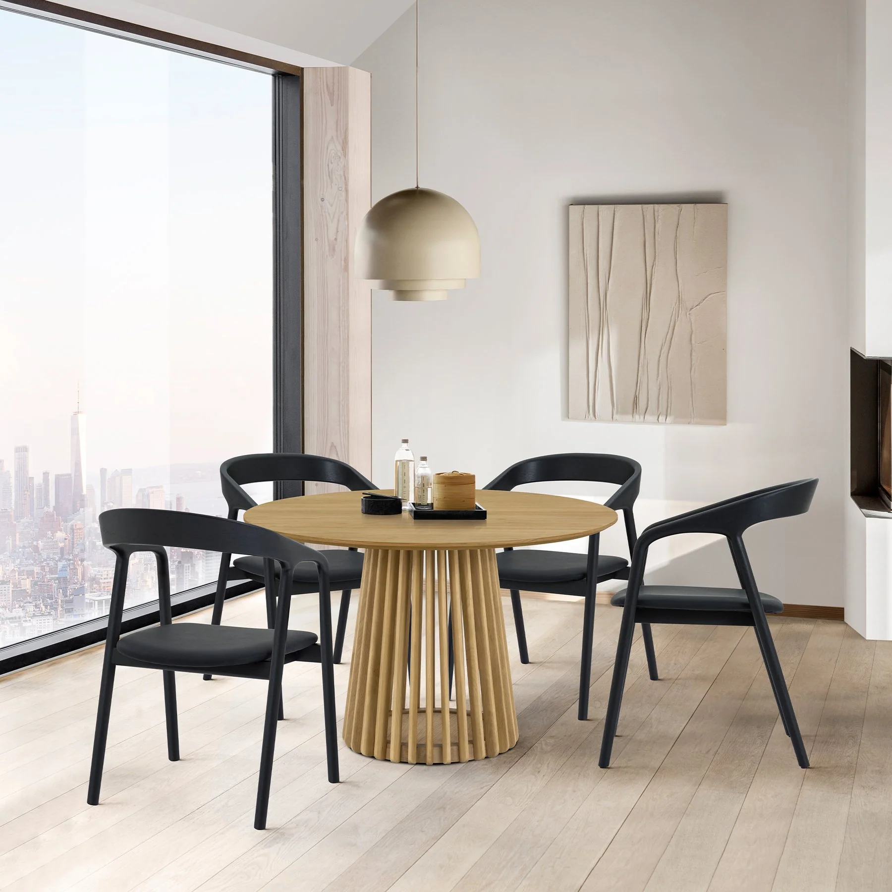 Pasadena Apache 5 Piece Round Dining Set in Natural and Black Oak Finish - Image 11