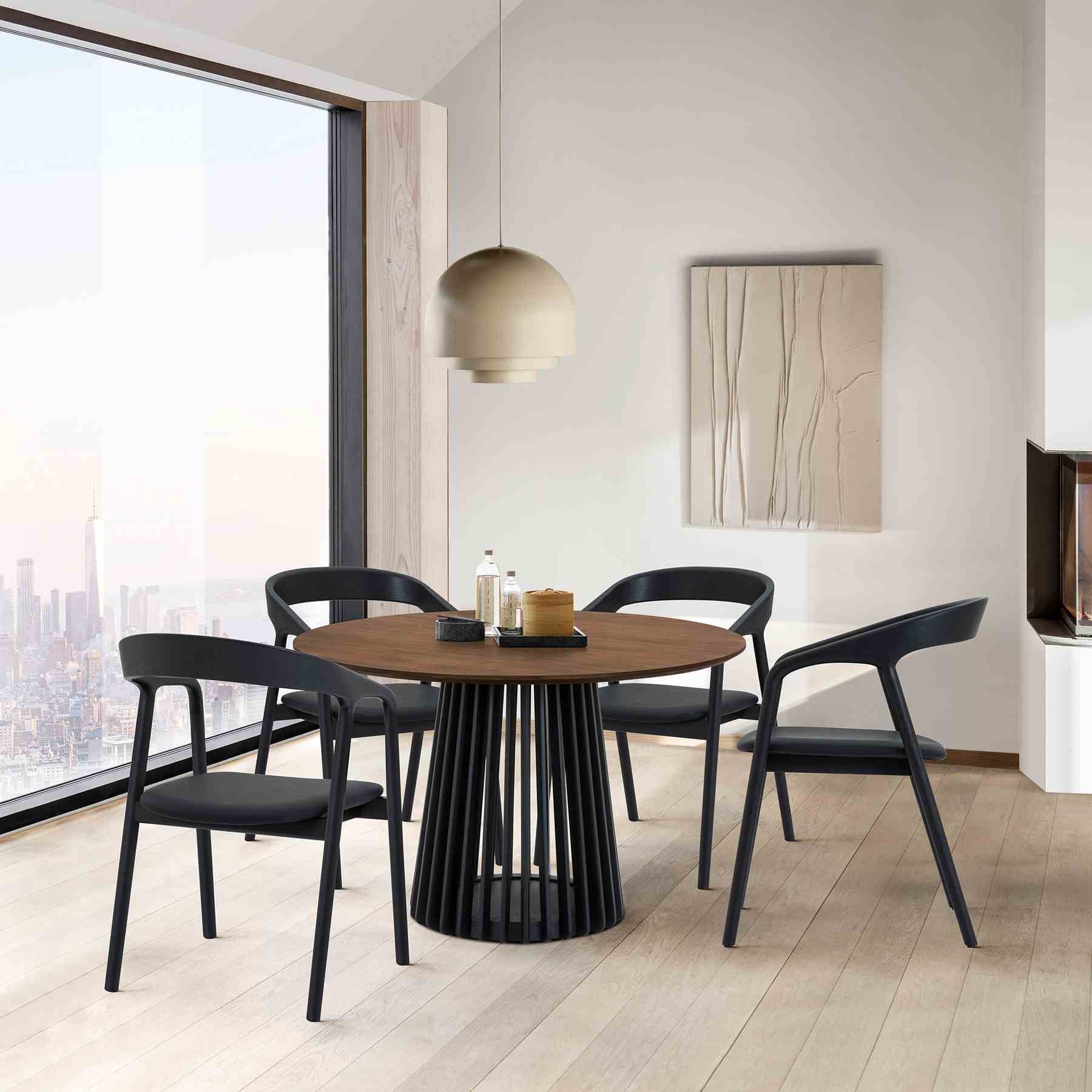 Pasadena Apache 5 Piece Round Dining Set in Walnut and Black Oak Finish with Faux Leather - Image 11