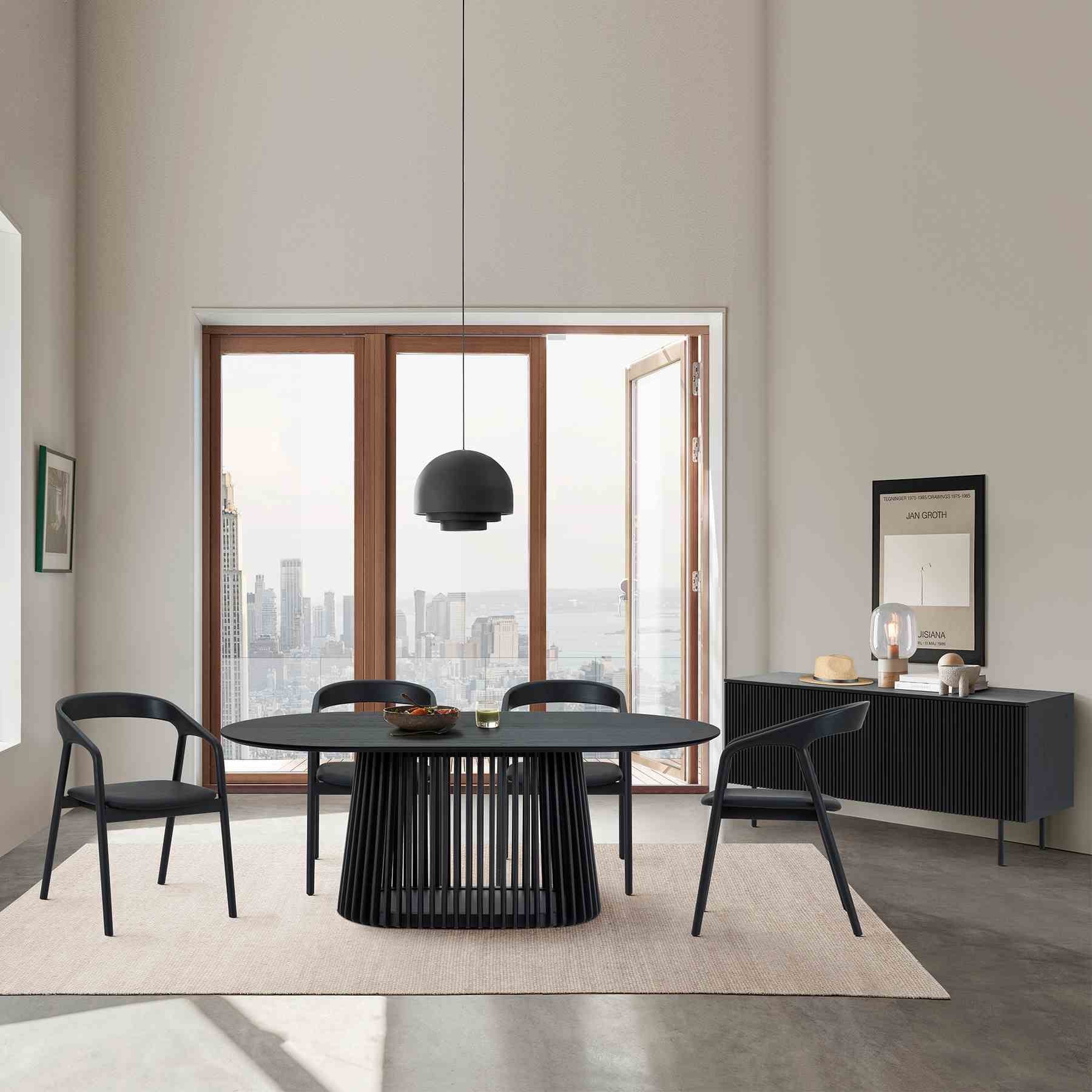 Pasadena Apache 6 Piece Oval Dining Set with Buffet in Black Oak Finish with Faux Leather - Image 12