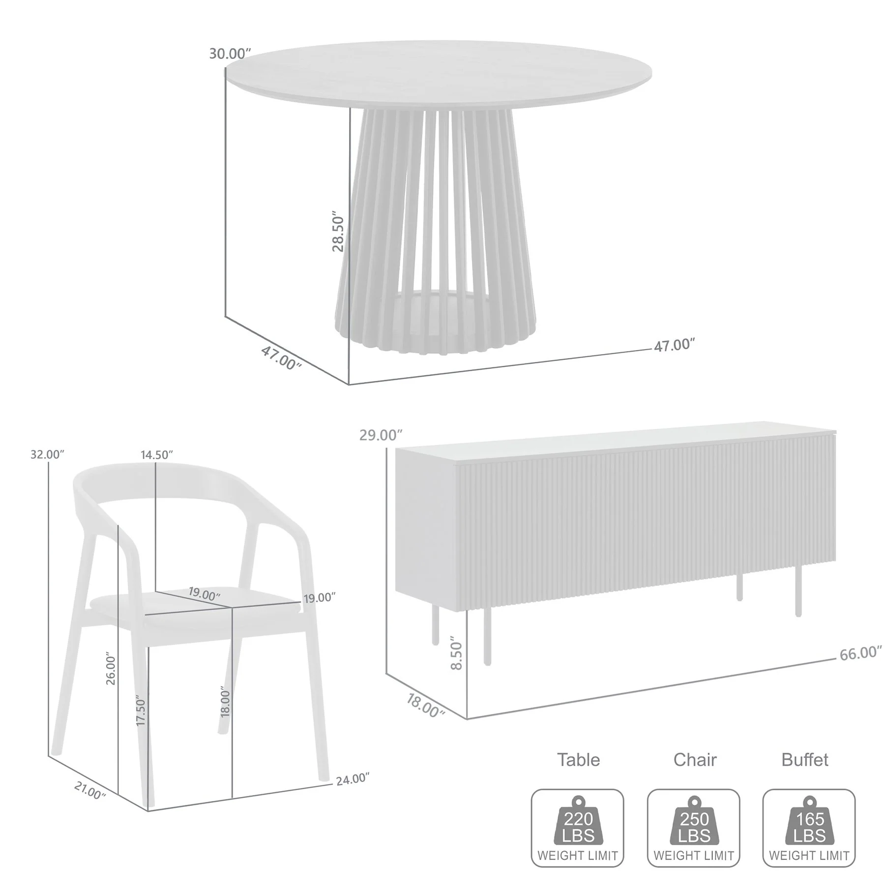 Pasadena Apache 6 Piece Round Dining Set with Buffet in Black Oak Finish with Faux Leather - Image 10