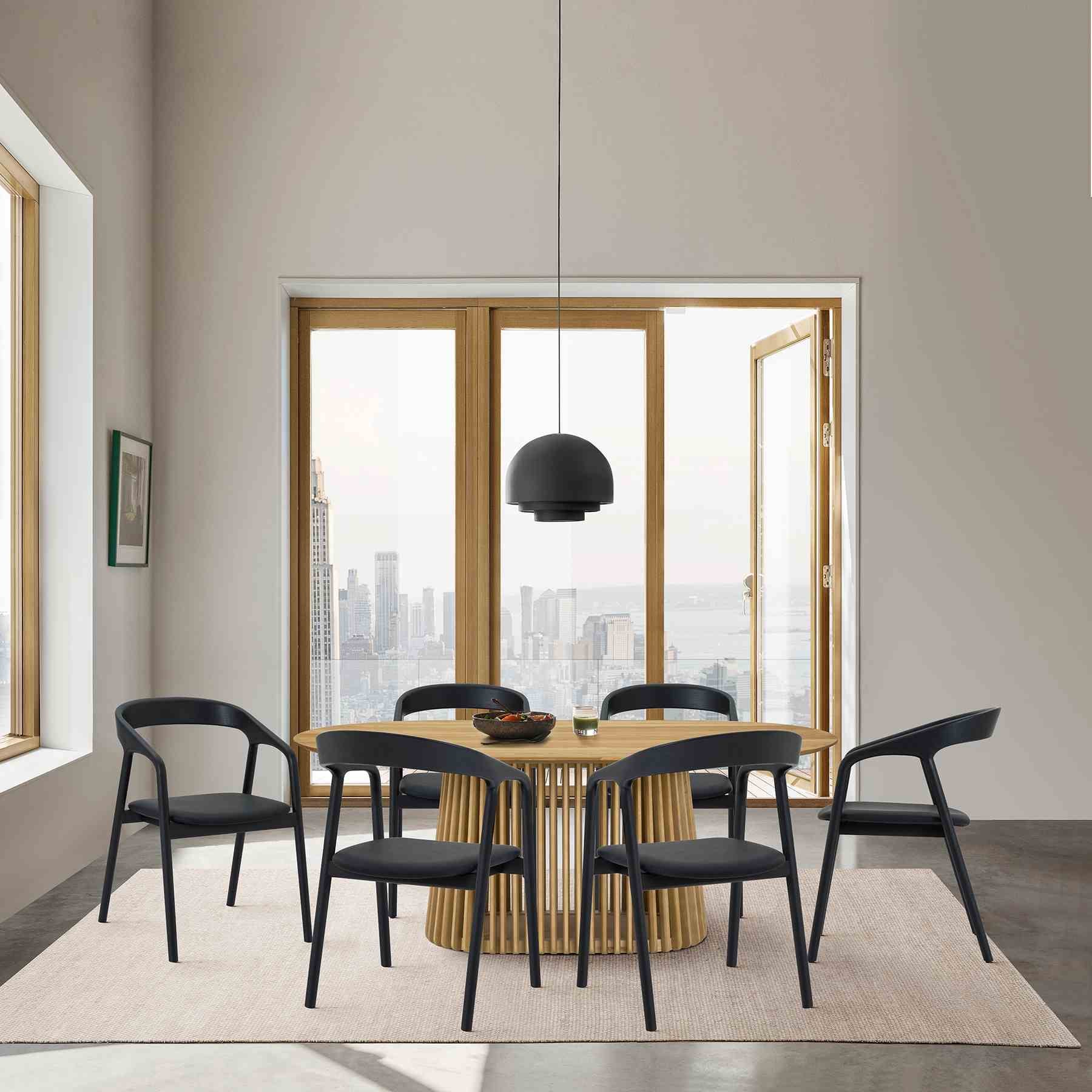 Pasadena Apache 7 Piece Oval Dining Set in Natural and Black Oak Finish with Faux Leather - Image 12