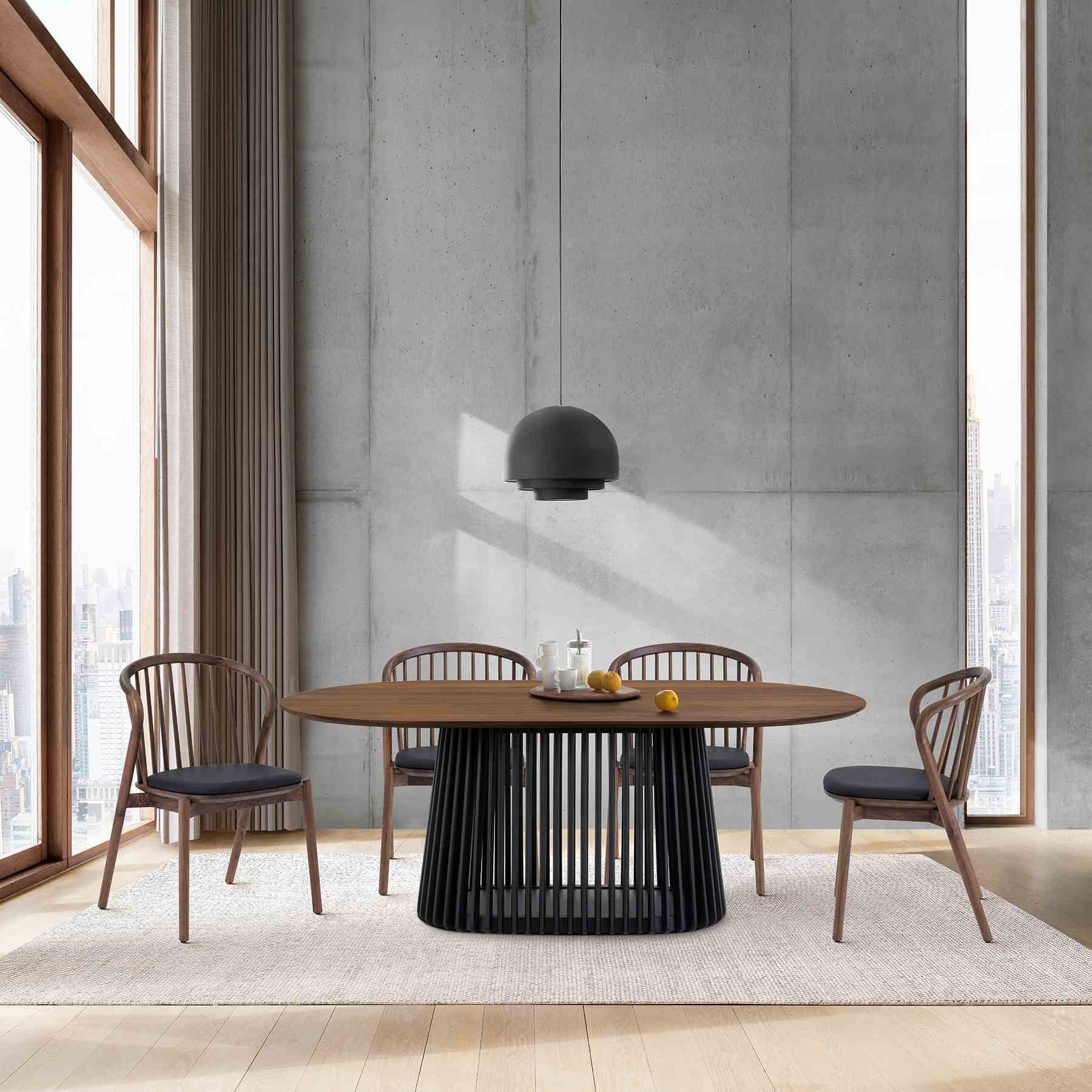 Pasadena Echo 5 Piece Oval Dining Set with Walnut and Black Finish Table and Walnut Finish Chairs - Image 12