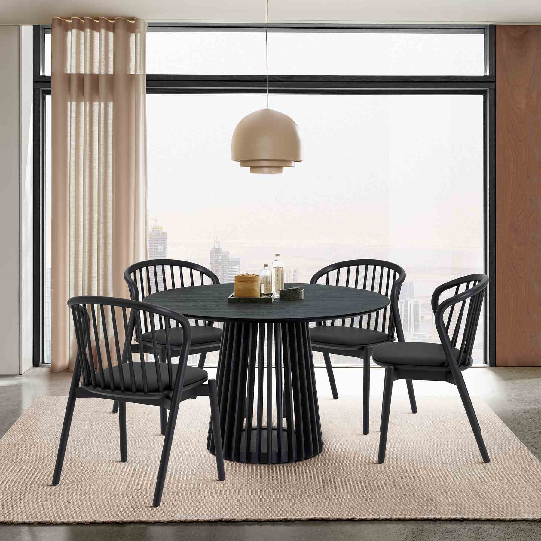 Pasadena Echo 5 Piece Round Dining Set in Black Oak Finish with Black Faux Leather - Image 11