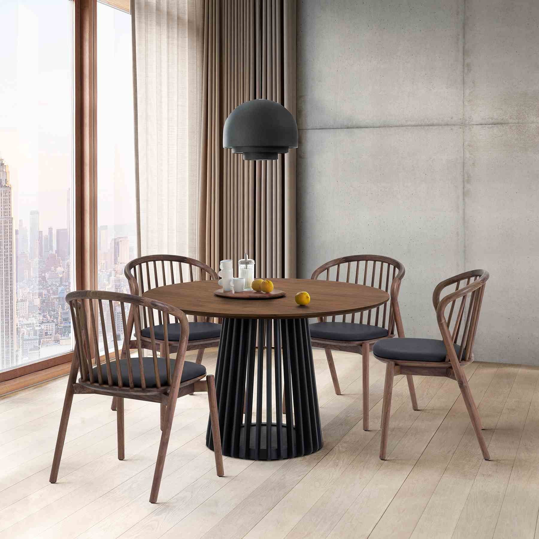 Pasadena Echo 5 Piece Round Dining Set with Walnut and Black Finish Table and Walnut Finish Chairs - Image 11