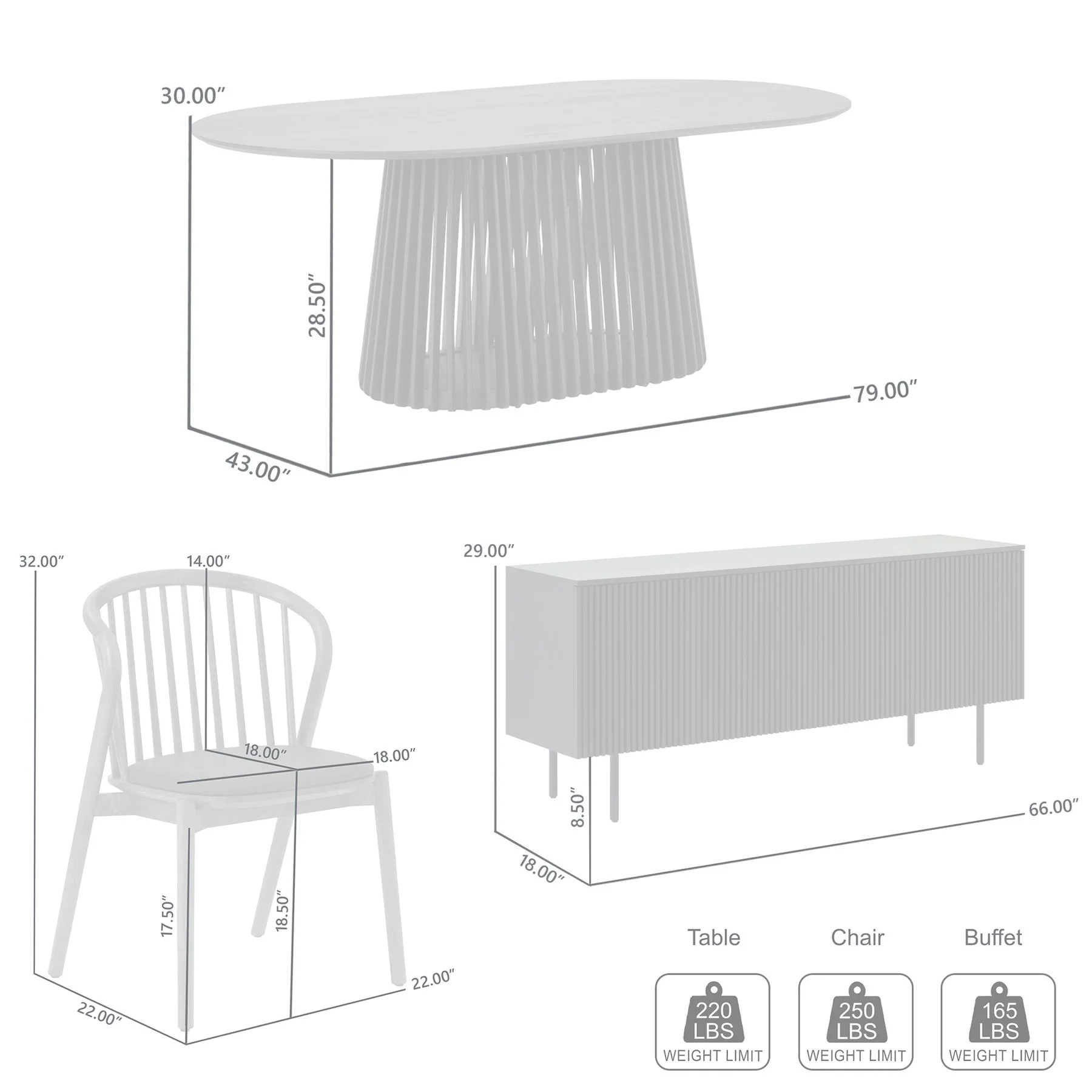 Pasadena Echo 6 Piece Oval Dining Set with Buffet in Black Oak Finish with Black Faux Leather - Image 11