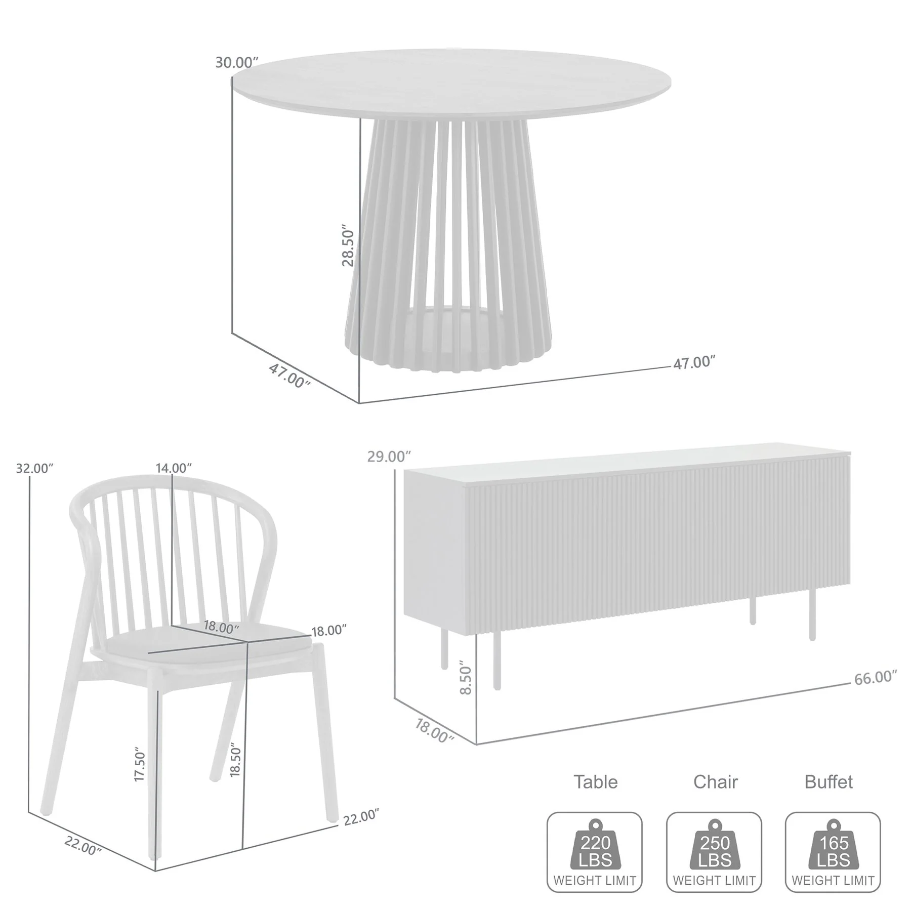 Pasadena Echo 6 Piece Round Dining Set with Buffet in Black Finish with Walnut Finish Table Top and Chairs - Image 10