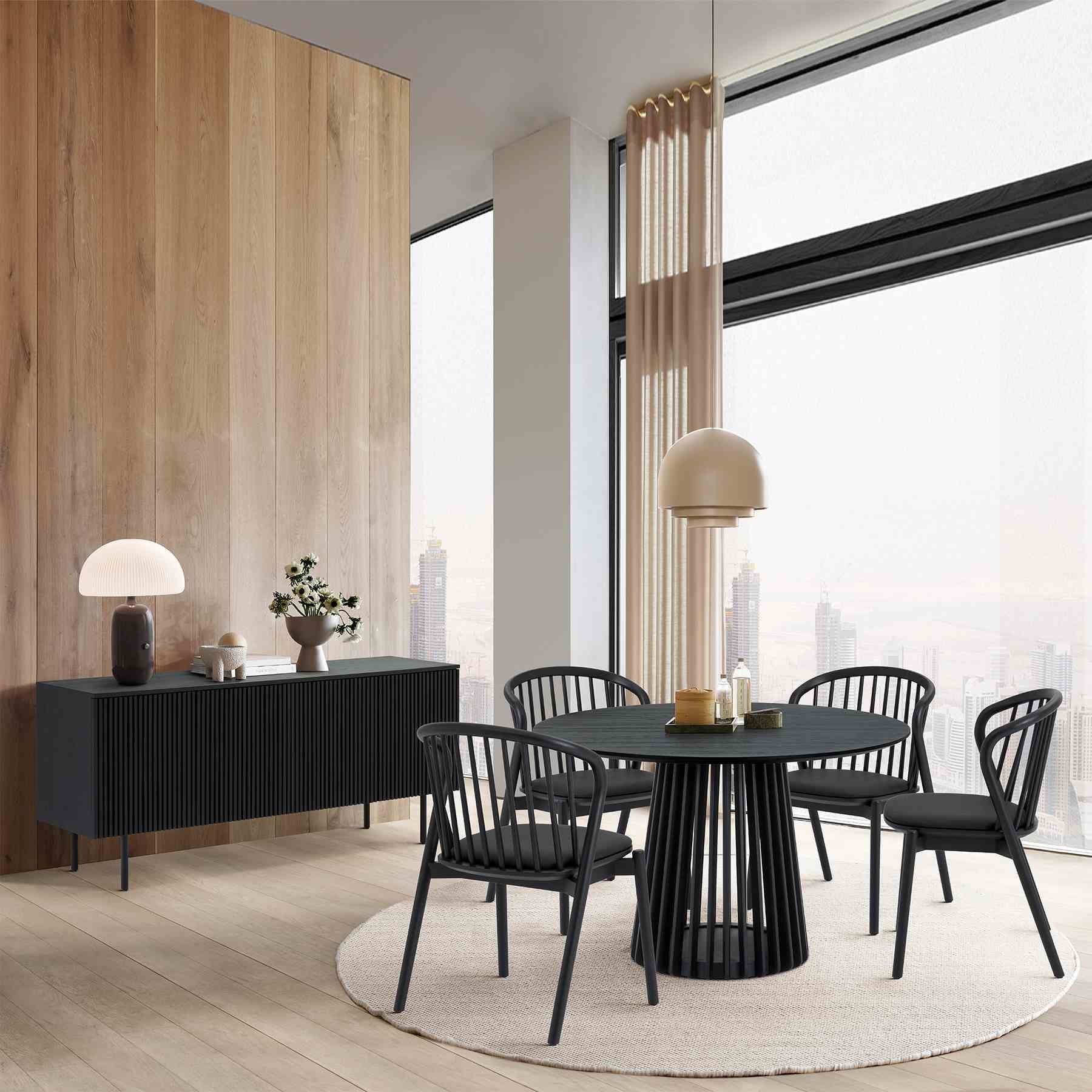 Pasadena Echo 6 Piece Round Dining Set with Buffet in Black Oak Finish with Faux Leather - Image 11