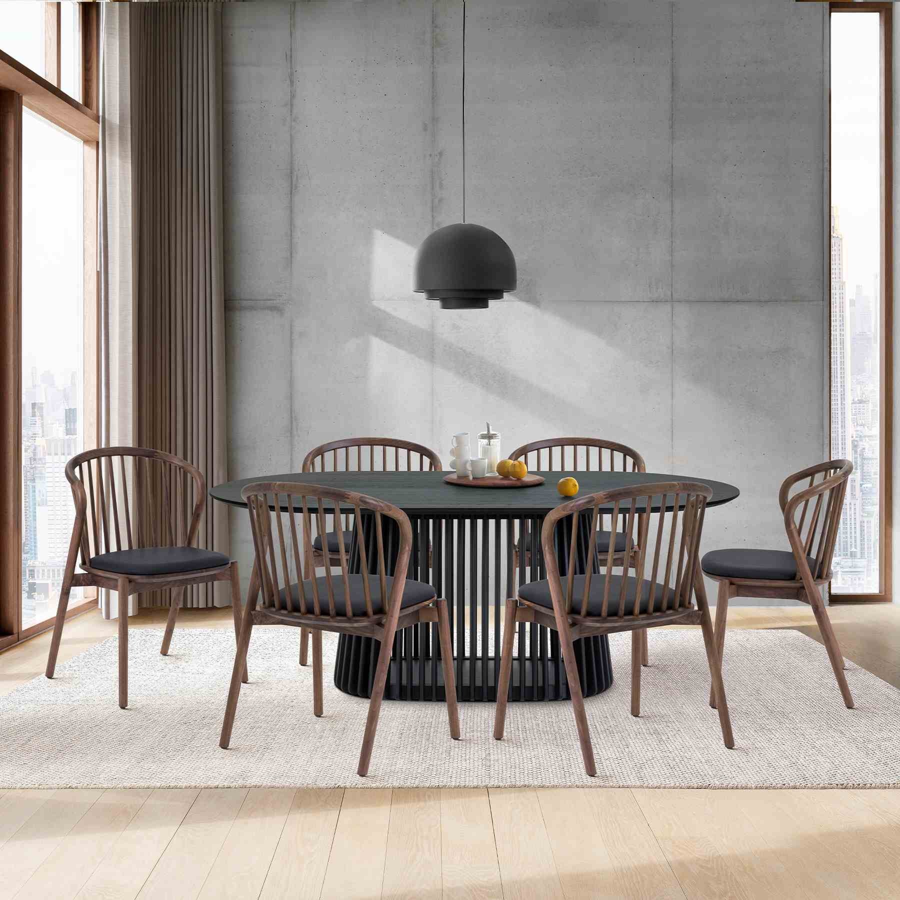 Pasadena Echo 7 Piece Oval Dining Set in Black Oak Finish with Walnut Finish Chairs - Image 12
